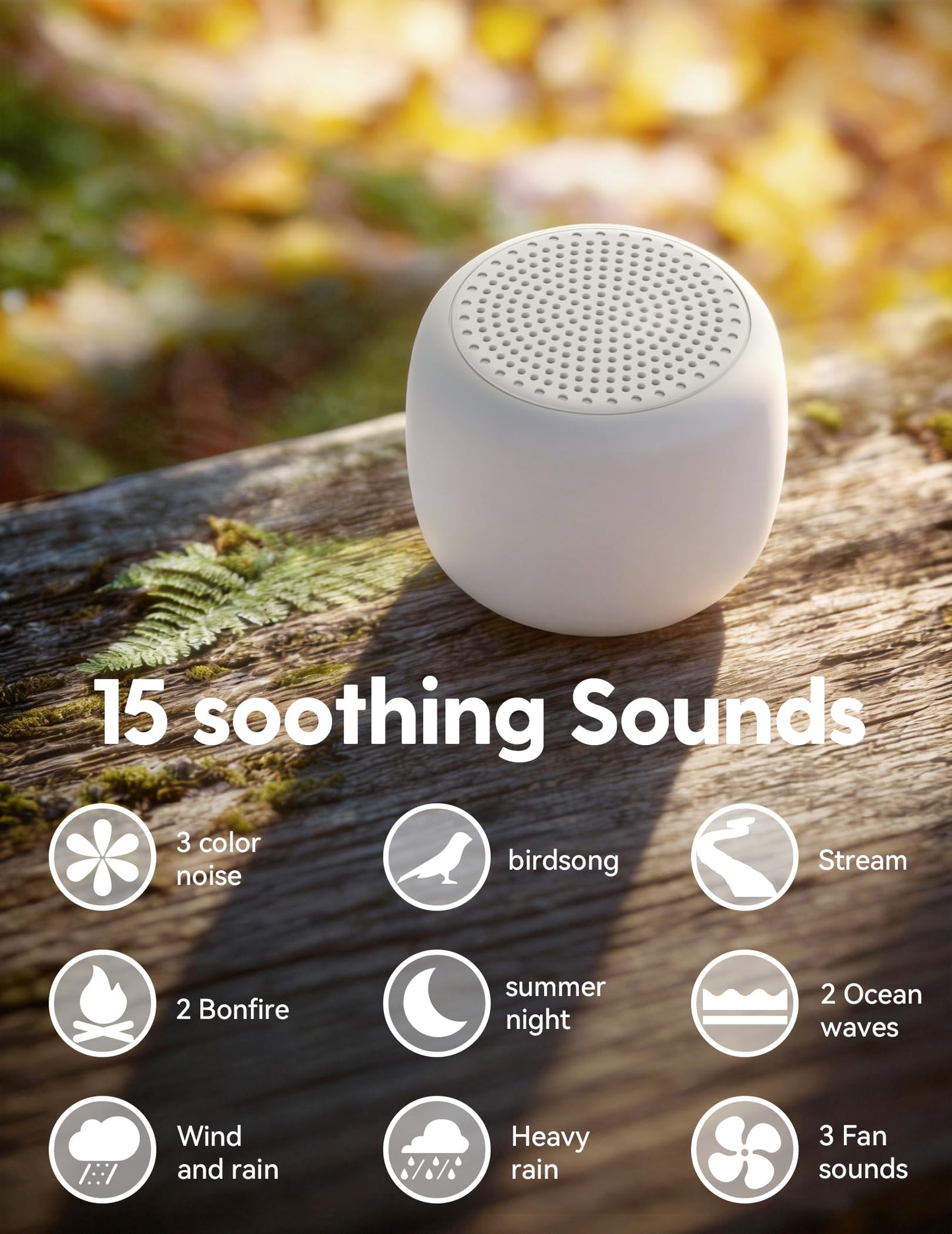 Babelio White Noise Sound Machine for Adults Kids Baby, Mini, 15 Non-looping Sounds, Timer, Memory Function, Easy to Pocket and Travel White