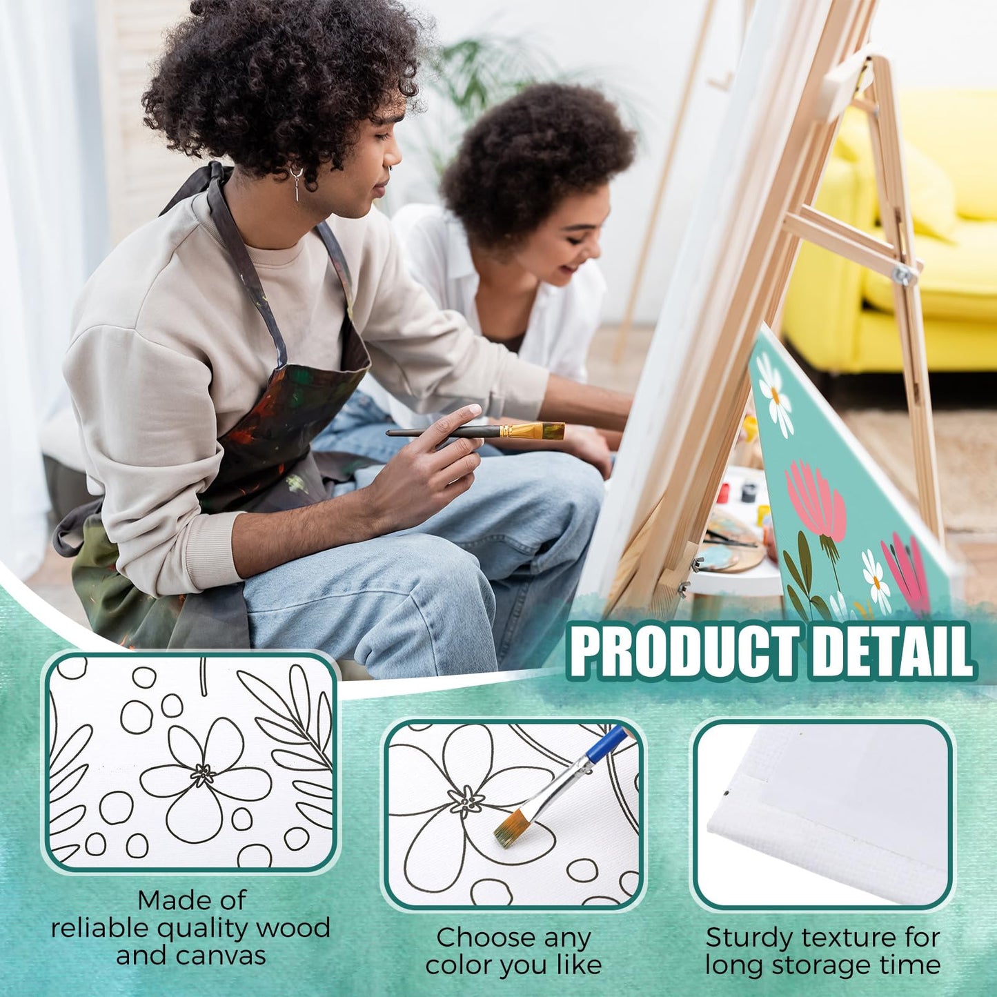 Sherr 20 Pcs Stretched Pre Drawn Canvas Afro Queen Black Art for Painting for Adults Outline Pre Drawn Stretched Cotton Canvas to Paint Party Set, 8 x 10''(Floral)