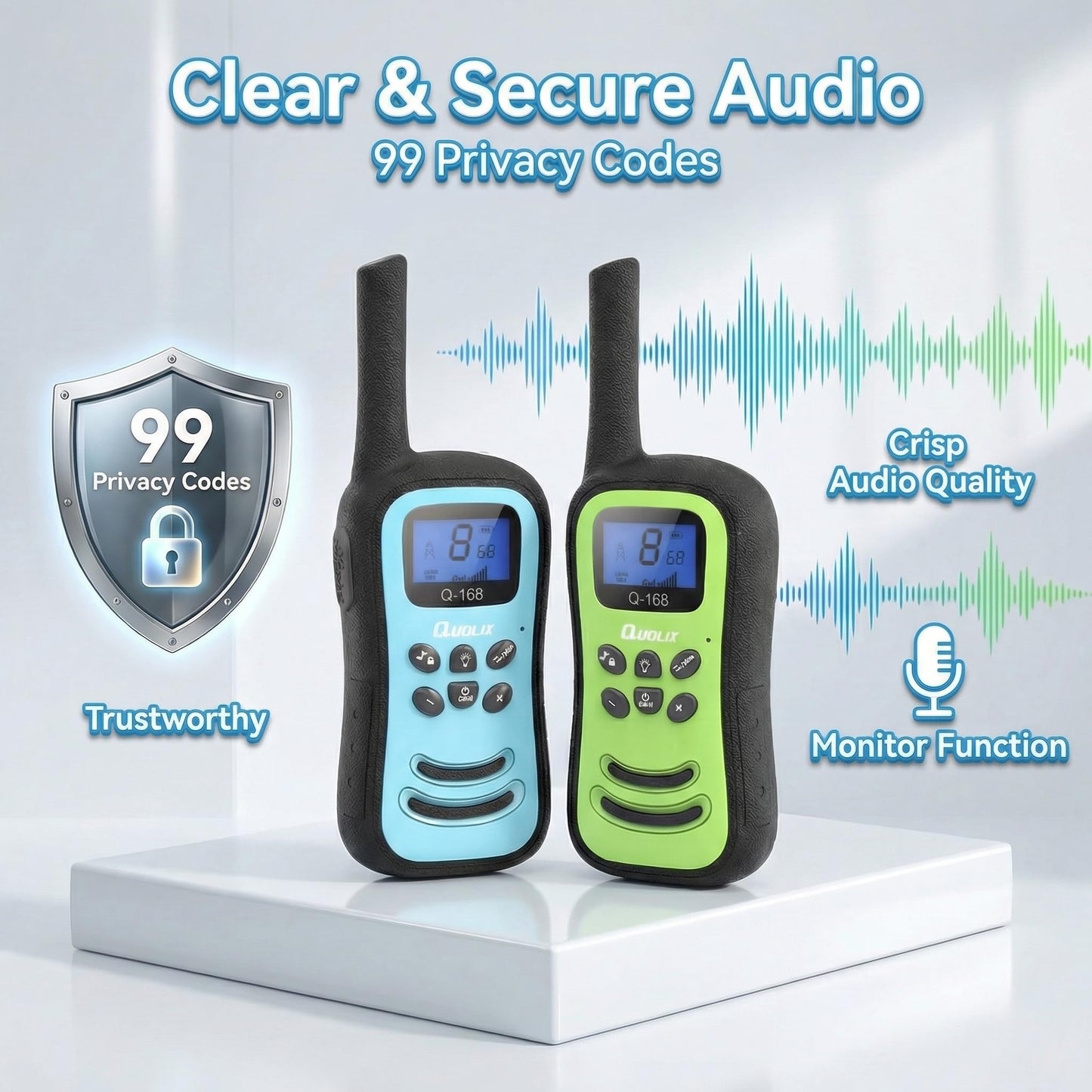 QUOLIX Walkie Talkies for Kids Rechargeable, Kids Walkie Talkie with Flashlight VOX Function, Great for Camping, Hiking, Outdoor Play, for Boys and Girls Ages 3 12. (2 Pack)