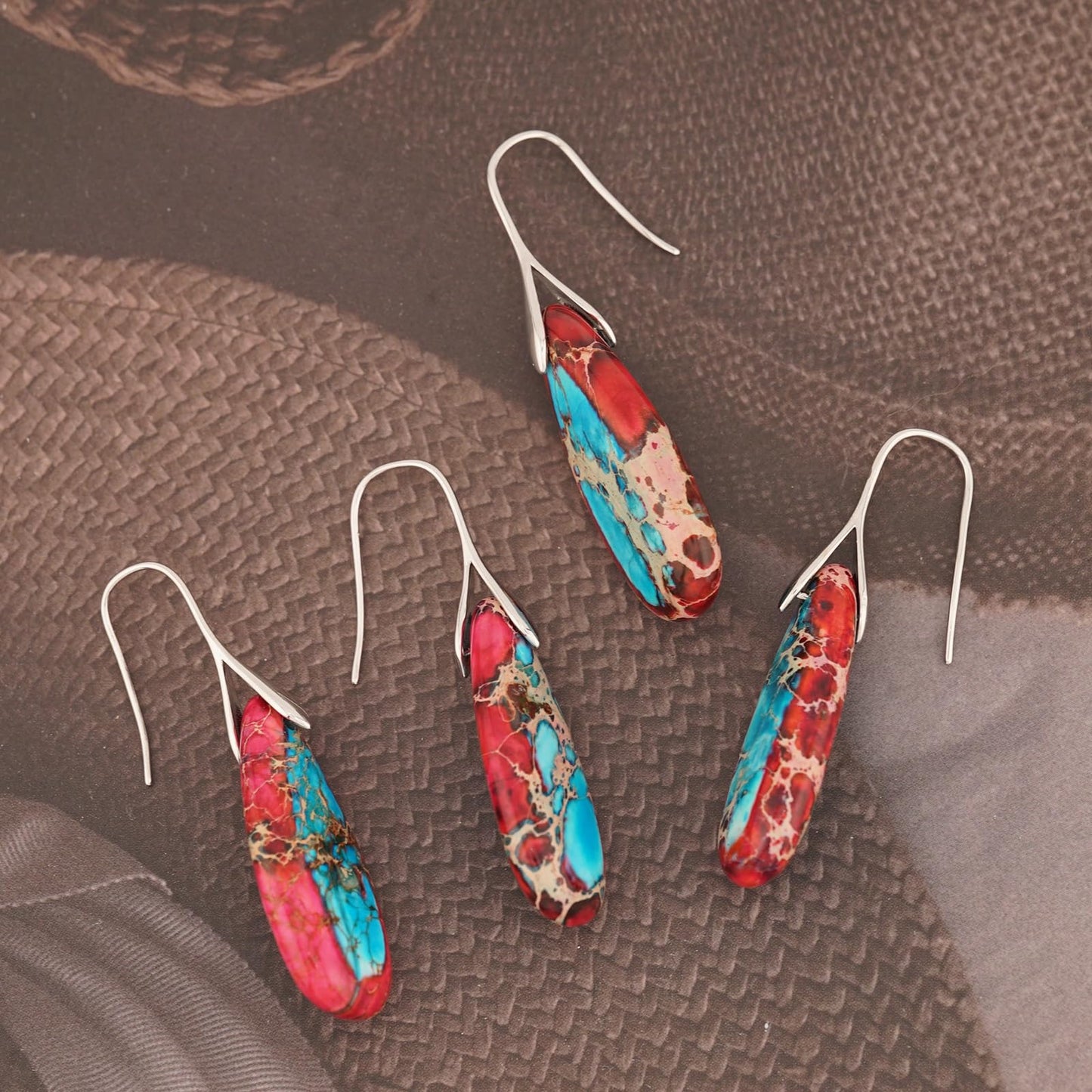 Sriomu Natural Healing Stone Fishhoop Dangle Drop Earrings Statement Gold silver earrings
