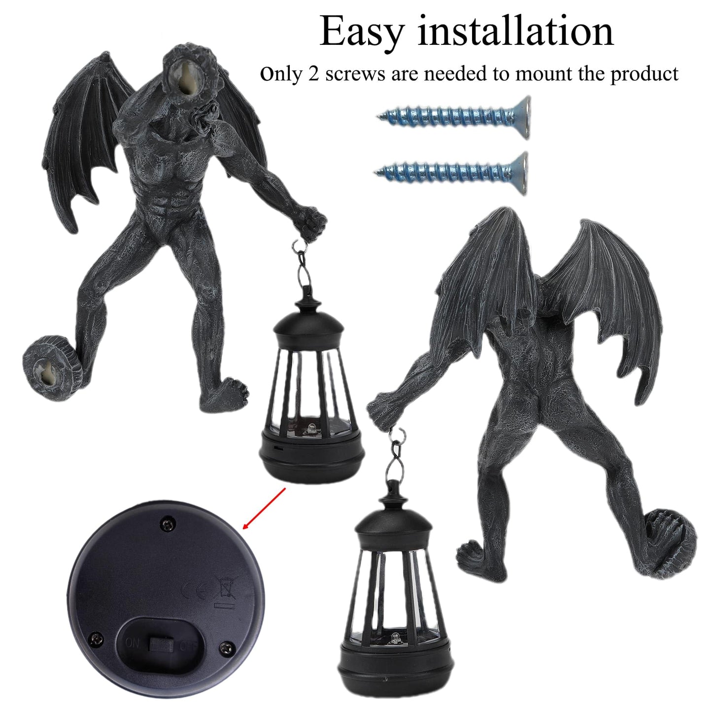 Melnixia Dragon Winged Gargoyle Tree Hugger with Solar Lantern Gothic Lamp Wall Fence Hanger Decor Garden Statue Yard Patio Unique Perfect Present for Women Mom Grandma