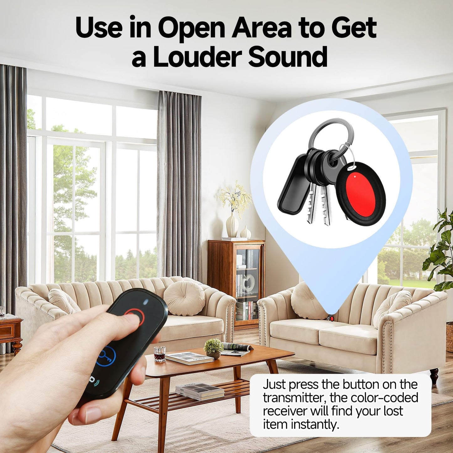 JTD Key Finder Locator with Sound, Remote Finder - 2 Receivers, 1 Car Tracker Keychain,85dB Loud, 131ft Range Tracker for Keys, Wallet, Pet,TV Remote Control - No App Needed Item Finder for Home