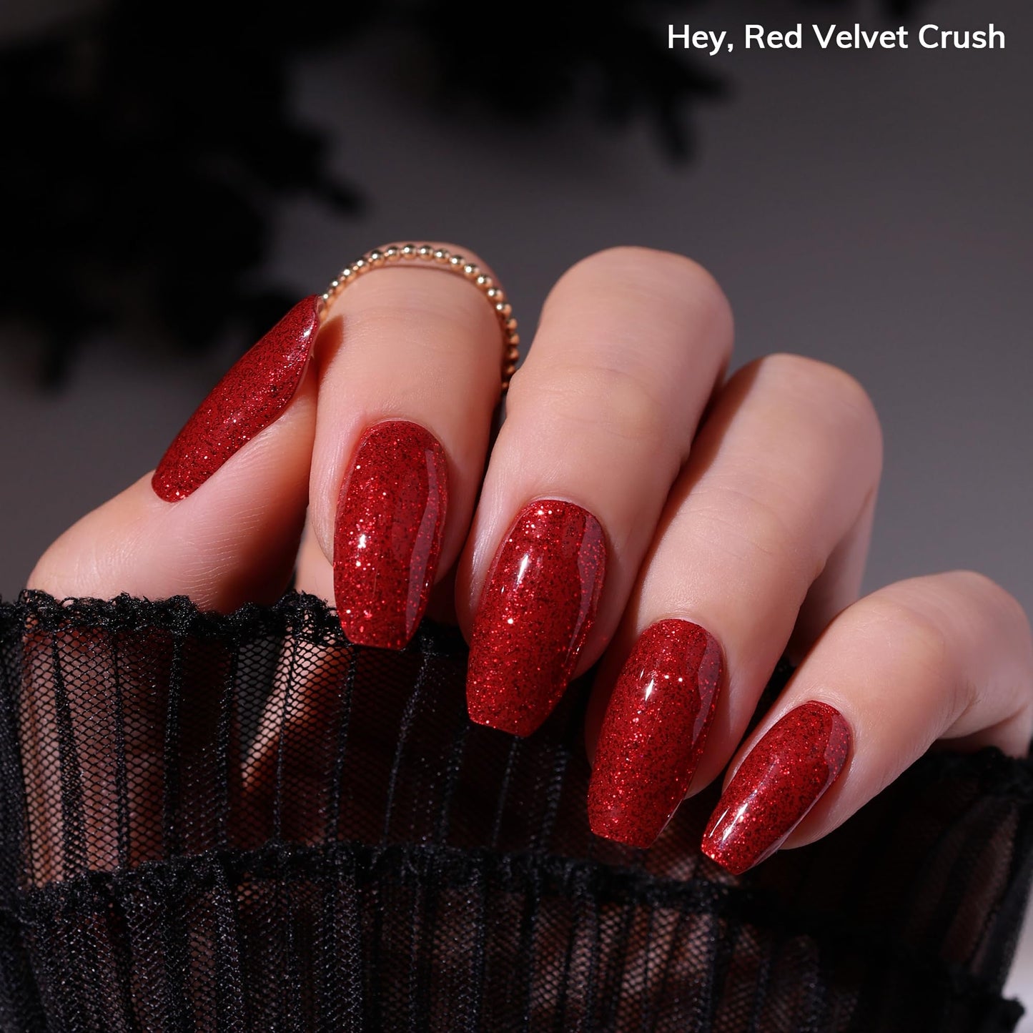 Heyhae Semi Cured Gel Nail Strips | No LED Lamp Needed | Fall, Red, Glitter | Easy Apply & Remove, Salon Quality | Includes 28 Strips, 1 Prep Pads, Nail File & Wooden stick - Hey, Red Velvet Crush