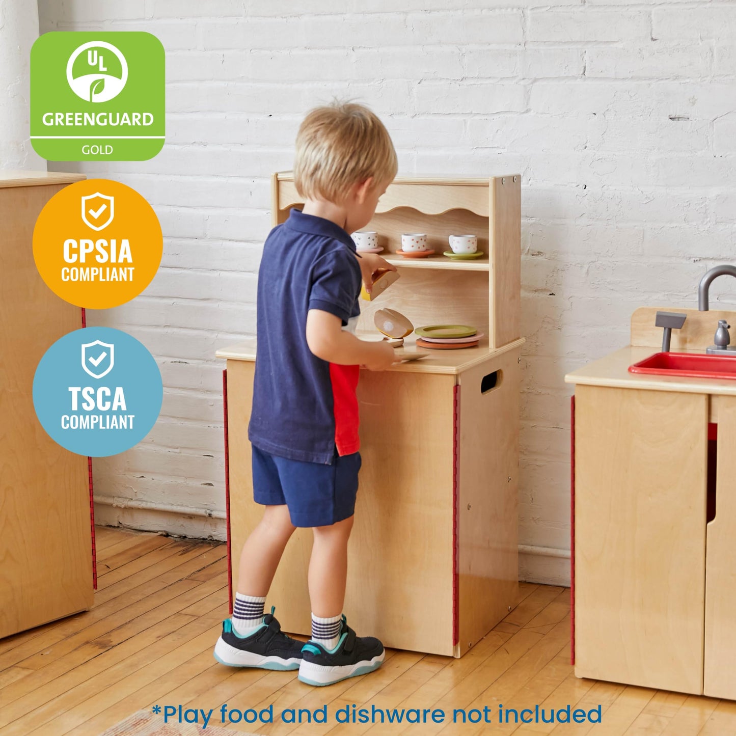 ECR4Kids Wooden Pretend Play Kitchen Storage Cupboard for Kids, Montessori Furniture, Natural