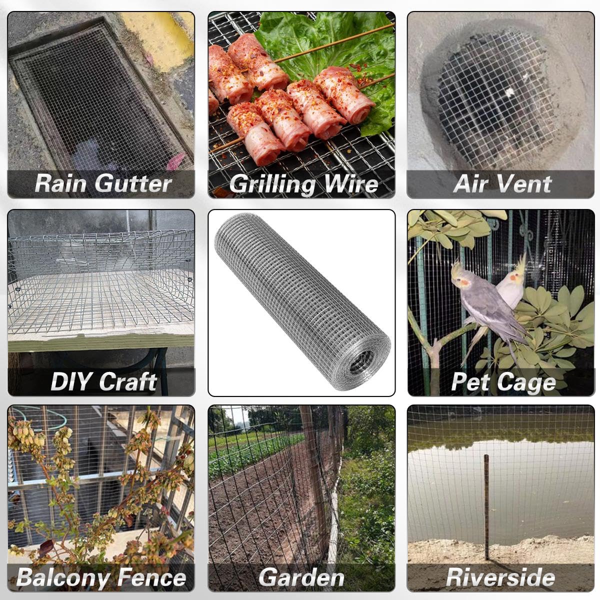 Hardware Cloth 12'' x 10' 1/4 in Galvanized Wire Mesh Roll (23 GA) Chicken Wire Fence Roll for Chicken Pen/coop Fences, Screen mesh, Rabbit/Snake Fences, Poultry enclosures, Handicraft Ma