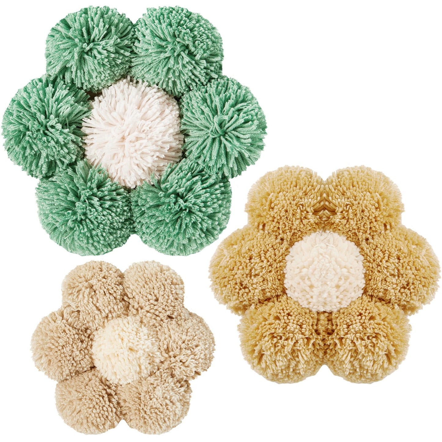 Drydiet 3 Pieces Boho Nursery Daisy Wall Decor Daisy Flower Woven Macrame Wall Hanging 3 Size Nursery Floral Decor for Bedroom Home Office(Boho)