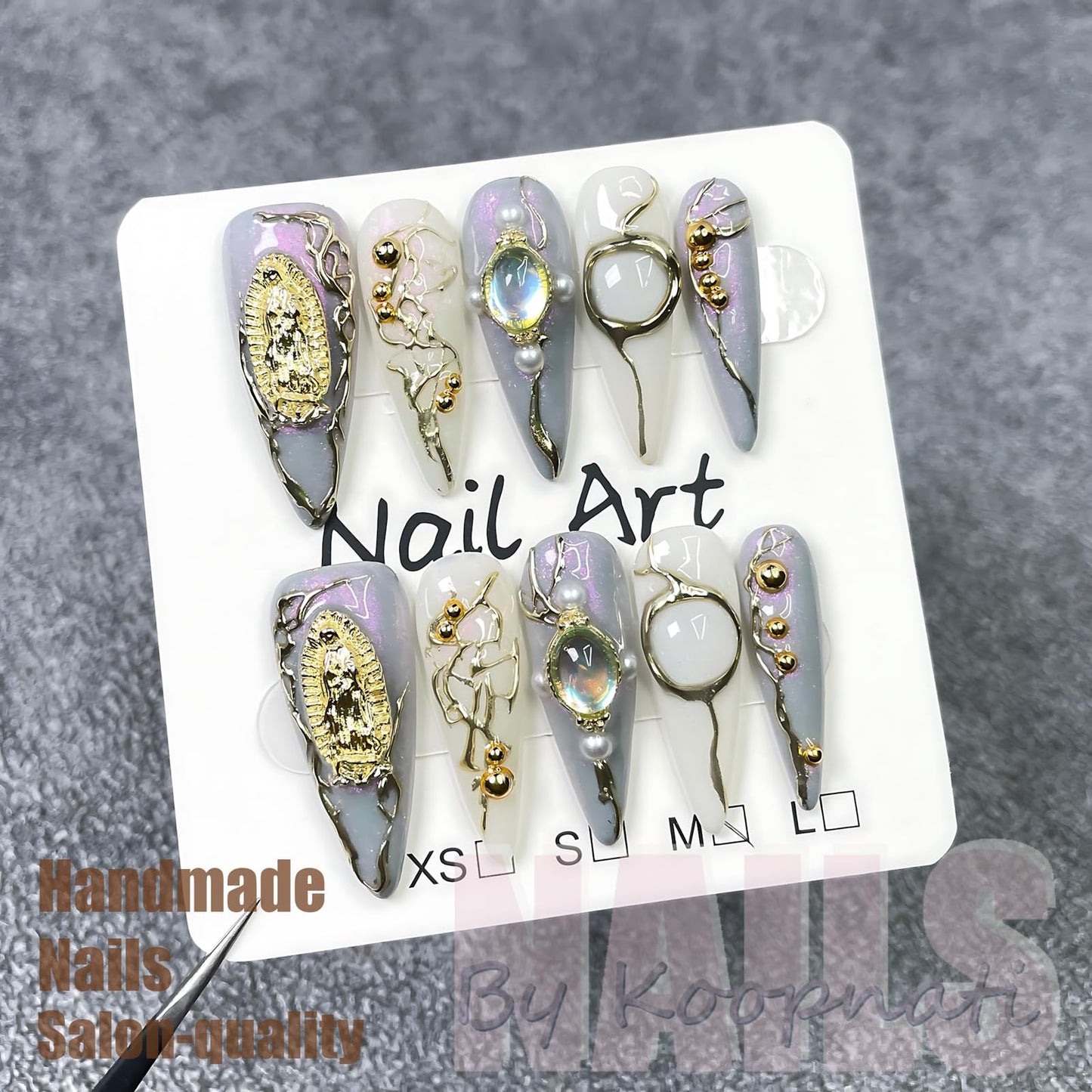 Handmade Press On Nails Short Almond White Homemade Press On Nails French Tip With 3D Design Fake Nail Art For Women M