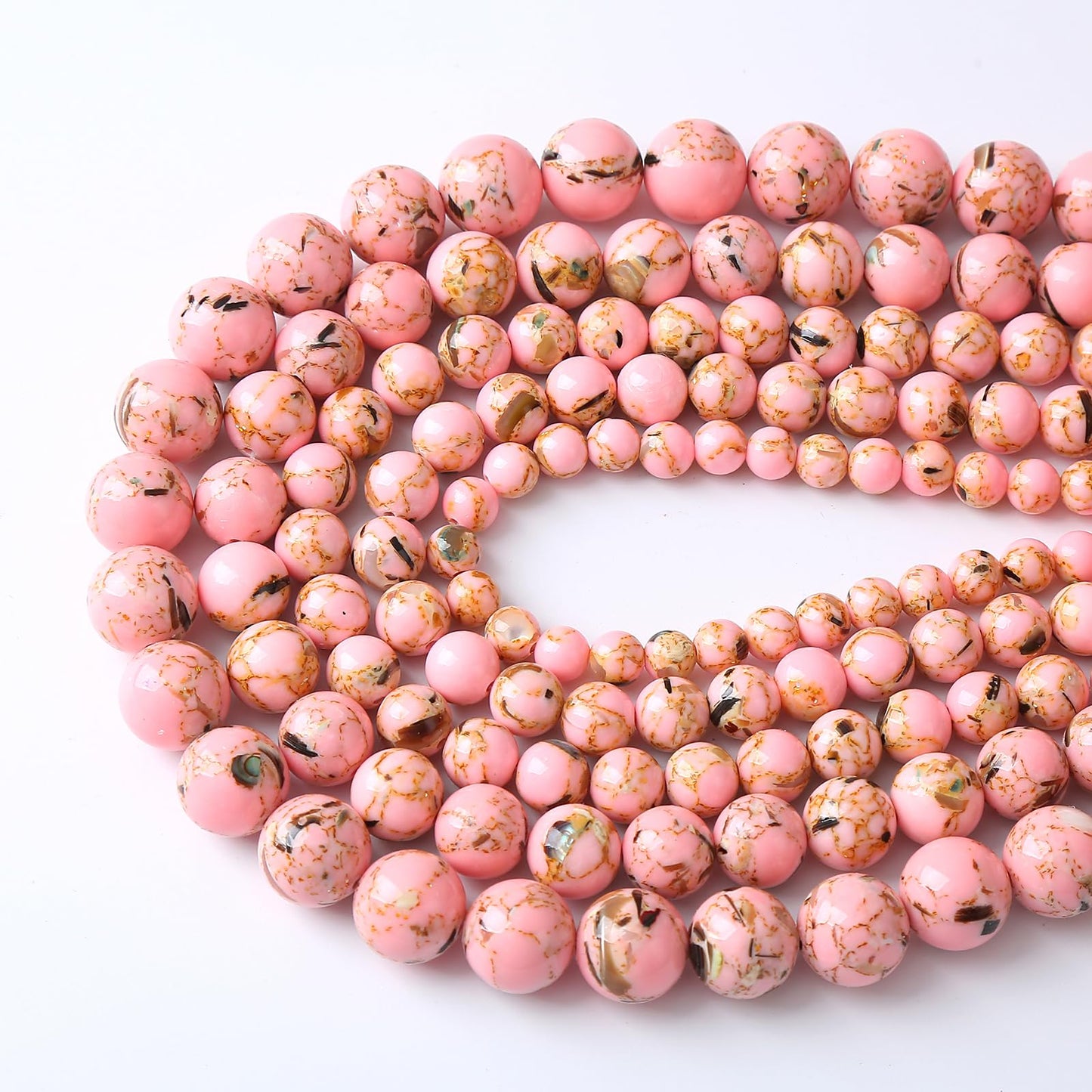 45PCS 8MM Natural Pink Shell Turquoise Beads for Jewelry Making with Mother-of-Pearl Round Loose Beads DIY Bracelet Accessories 15" (8mm, Pink Shell Turquoises)