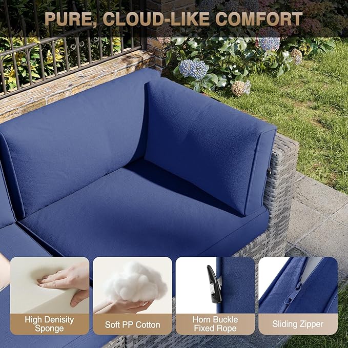 Aoxun Patio Furniture Sets, 7-Piece Outdoor Patio Furniture with Thick Cushions, Wicker Outdoor Conversation Set Sectional Sofa for Backyard, Poolside, Garden