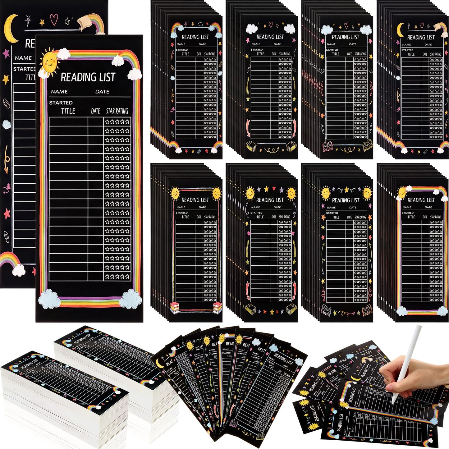 Resurhang 320 Pcs Black Reading List Bookmark Bulk 3 x 8 Inch Blank Personal Libraries Cards Reading Journal Log Book Review Bookmark Gifts Book Tracker Notecards for Library Accessories