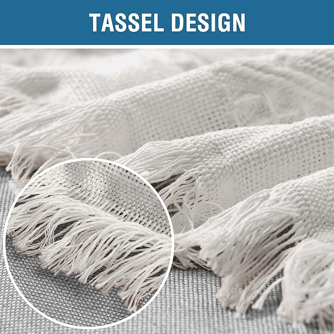 H.VERSAILTEX Cotton Sofa Covers Couch Cover Sofa Slipcover for Most Shape Sofas, Feature Thick Woven Jacquard Seamless with Tassels, Multi-Use Decorative for Couch (Large: 71" x 102", White)