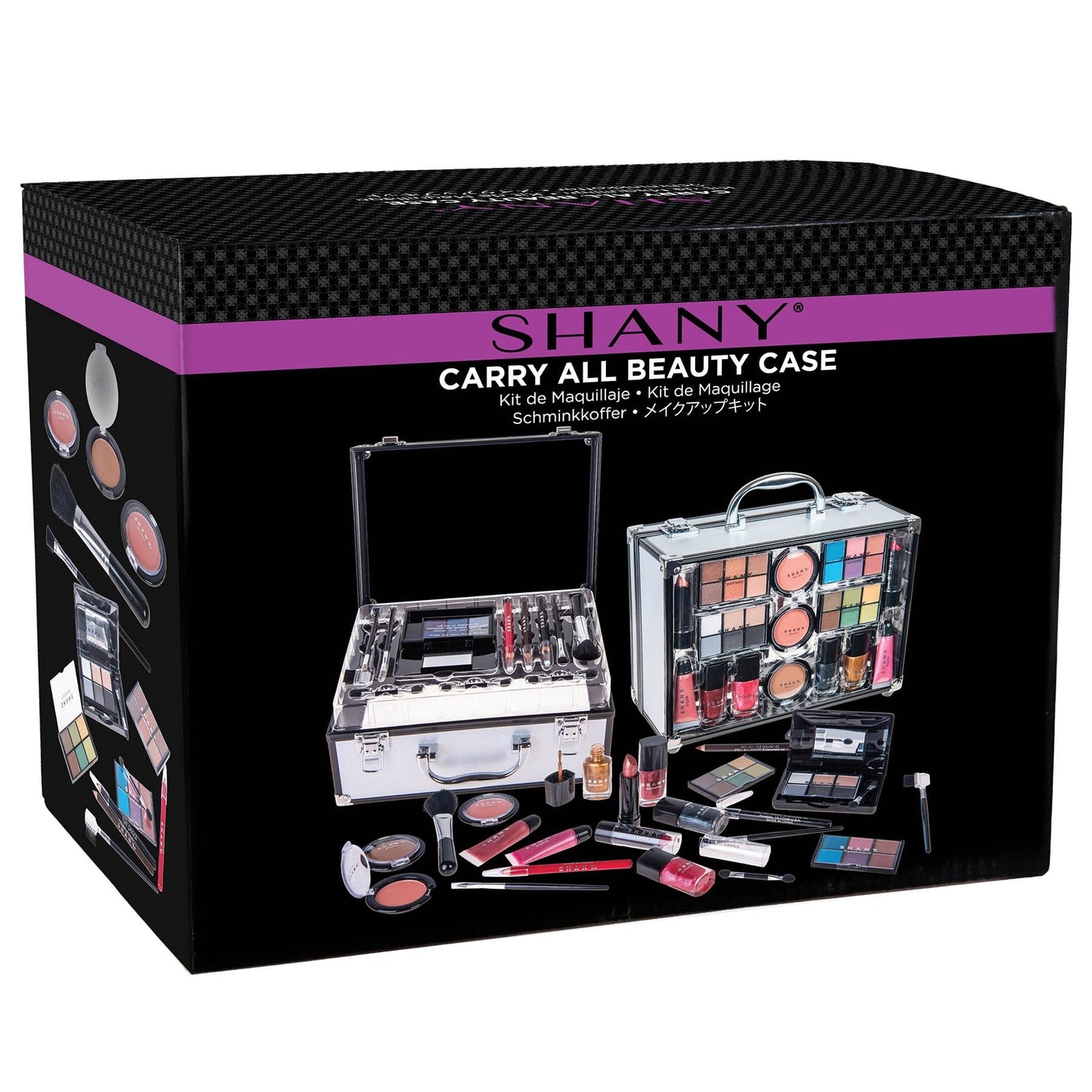 SHANY Carry All Trunk Makeup Train Case with Re-usable Aluminum Beauty Storage Organizer Case. Make up Set with Eye palettes, Blushes,Face Powders, Manicure, Pedicure and Cosmetics Brushes. GIFT SET