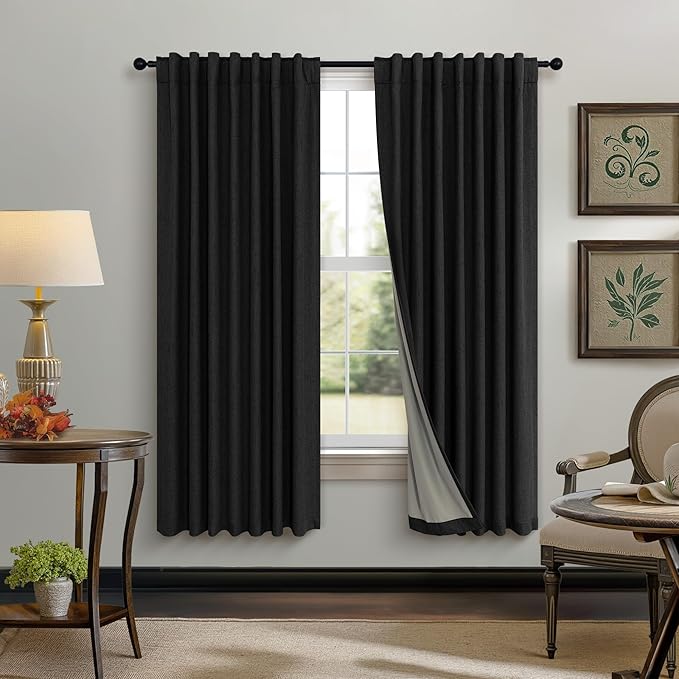 72 Inch Blackout Curtains for Living Room 2 Panel Burg Complete Black Out Thermal Insulated Darkening Back Tab Pleated Lightweight Noise Reducing Saver Energy Saving Long Curtain for Bedroom 72 Length