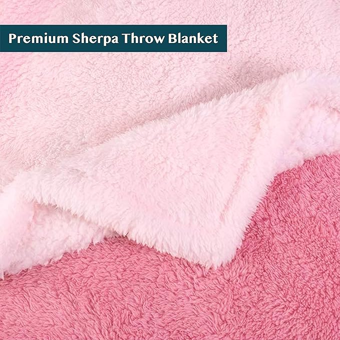 PAVILIA Fluffy Sherpa Throw Blanket Ombre | Gradient Plush, Soft, Fuzzy, Decorative Accent Throw Blanket for Couch Sofa Bed | Cozy Warm Decorative Furry Faux Fur Blanket, 50x60 Inches Pink