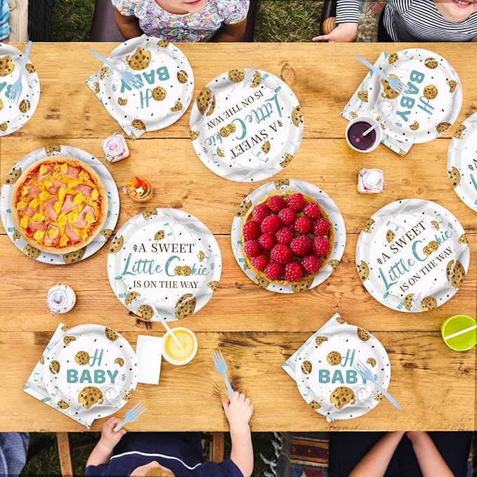 96Pcs Milk and Cookies Baby Shower Decorations A Sweet Little Cookie Is on The Way Plates and Napkins Sets Milk Cookie 1st Birthday Party Decorations for Biscuit Breakfast Party Supplies Serves 24