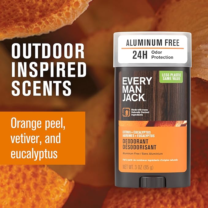 Every Man Jack Citrus + Eucalyptus Men’s Deodorant - Stay Fresh with Aluminum Free Deodorant For all Skin Types - Odor Crushing, Long Lasting, with Naturally Derived Ingredients - 3oz (2 Pack)