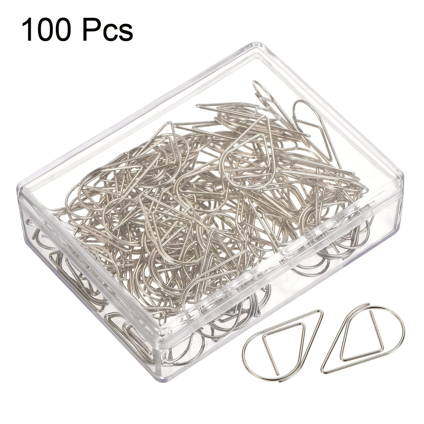 MECCANIXITY Paper Clip Drop-Shaped Cute Decorative Clips Bookmarks with Box 1 Inch Silver for Organize Office Home, Pack of 100