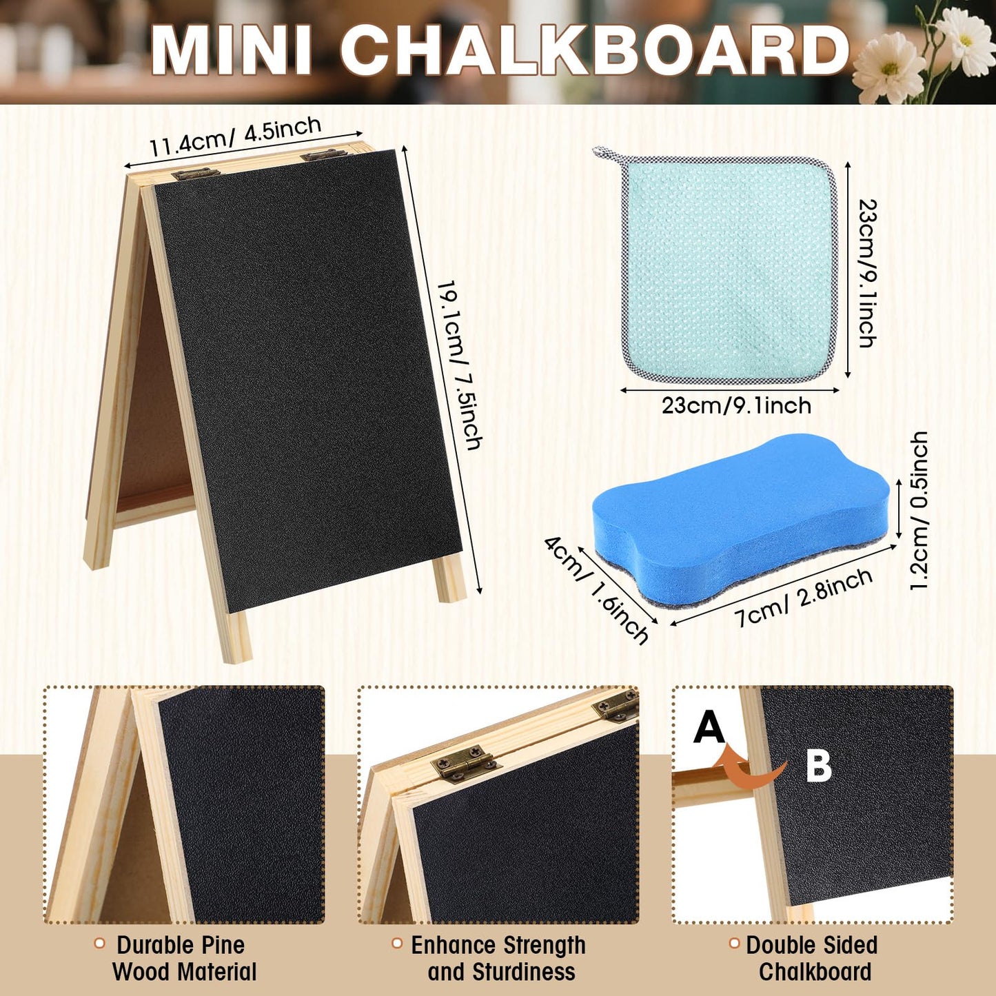 6 Pack Mini Chalkboard Easel Signs Set 4.5" x 7.5" Rustic Double-Sided Wooden Tabletop Small Chalkboard Sign Chalk Board Frame Menu Board for Business Cafe Wedding Restaurant Bar(Wood Color)