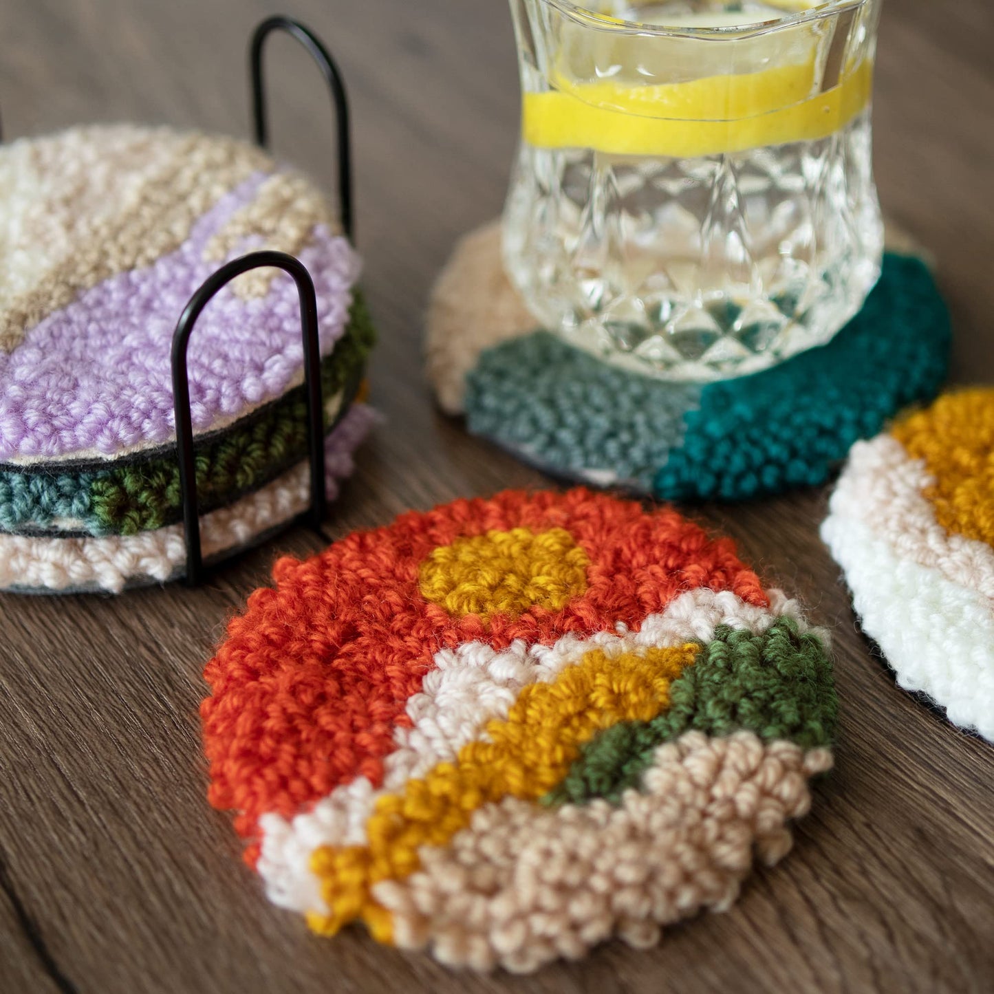 Temlum Punch Needle Coasters Kit, Punch Needle Embroidery Kits for Adults and Beginners - Including Patterns, Tools, Yarns, Hoop, Instruction, Coaster Holder Art Craft Supplies - Landscape