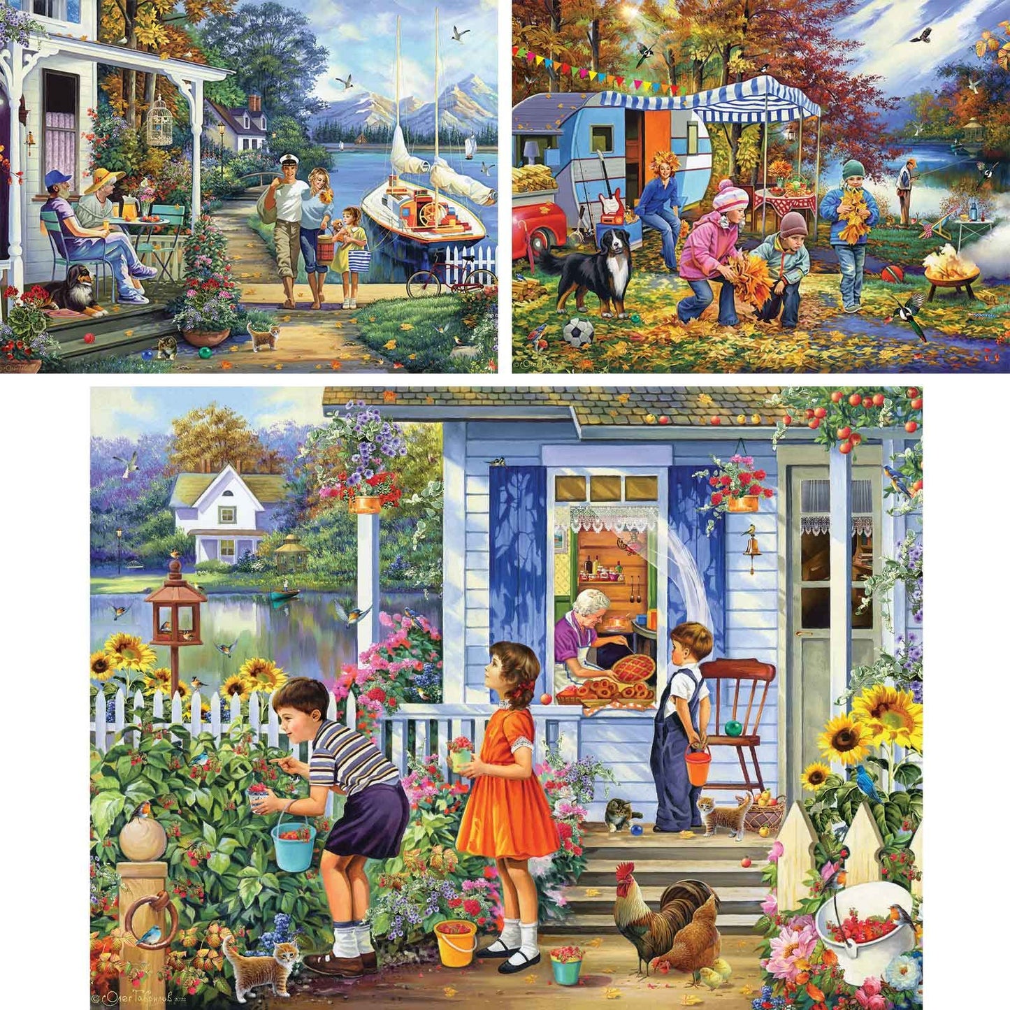 Bits and Pieces - Value Set of Three (3) - 300 Piece Jigsaw Puzzles for Adults - 300 pc Family Spring Vacation Large Piece Jigsaws by Artist Oleg Gavrilov - 18" x 24"
