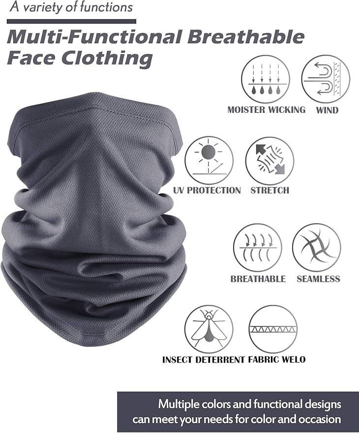 Geyoga 9 Pieces Winter Face Mask for Men UV Protection Mask Sunscreen Breathable Windproof Neck Gaiters Scarf Fishing Cycling Running (Dark Grey)