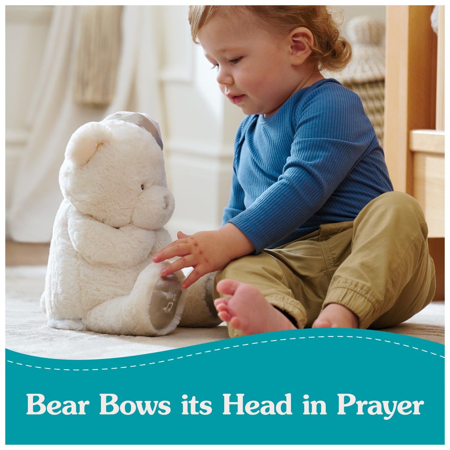 GUND Animated Goodnight Prayer Bear, Spiritual Plush Teddy Bear, Sensory Toy Stuffed Animal for Ages 0 and Up, Cream, 11"