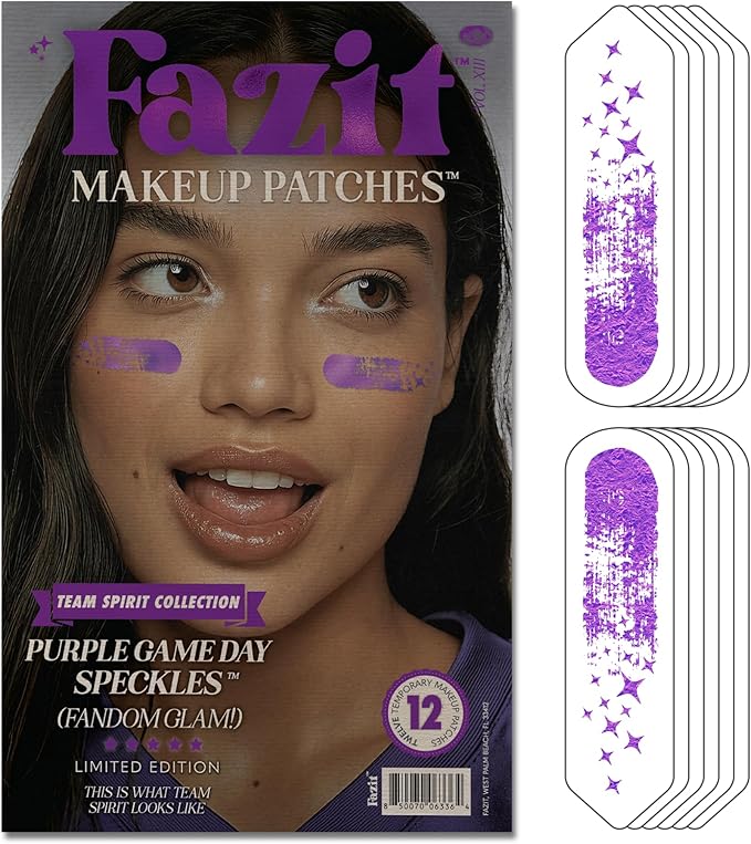 Fazit Makeup Patches - Purple Game Day Speckles - Glow Up Make-Up Patches - Cute Glitter Makeup Accessories for Women - Cosmetic Glitter for Face