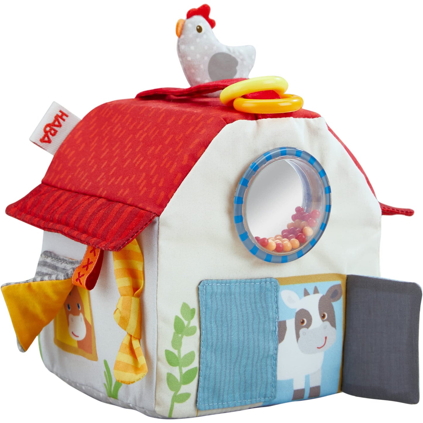 HABA Sensory Play Cube Farmyard - Infant Toys for Tummy Time and Best Toys for Baby Development for 6 Months+ with Rattle, Crinkle Sounds and Tactile Effects