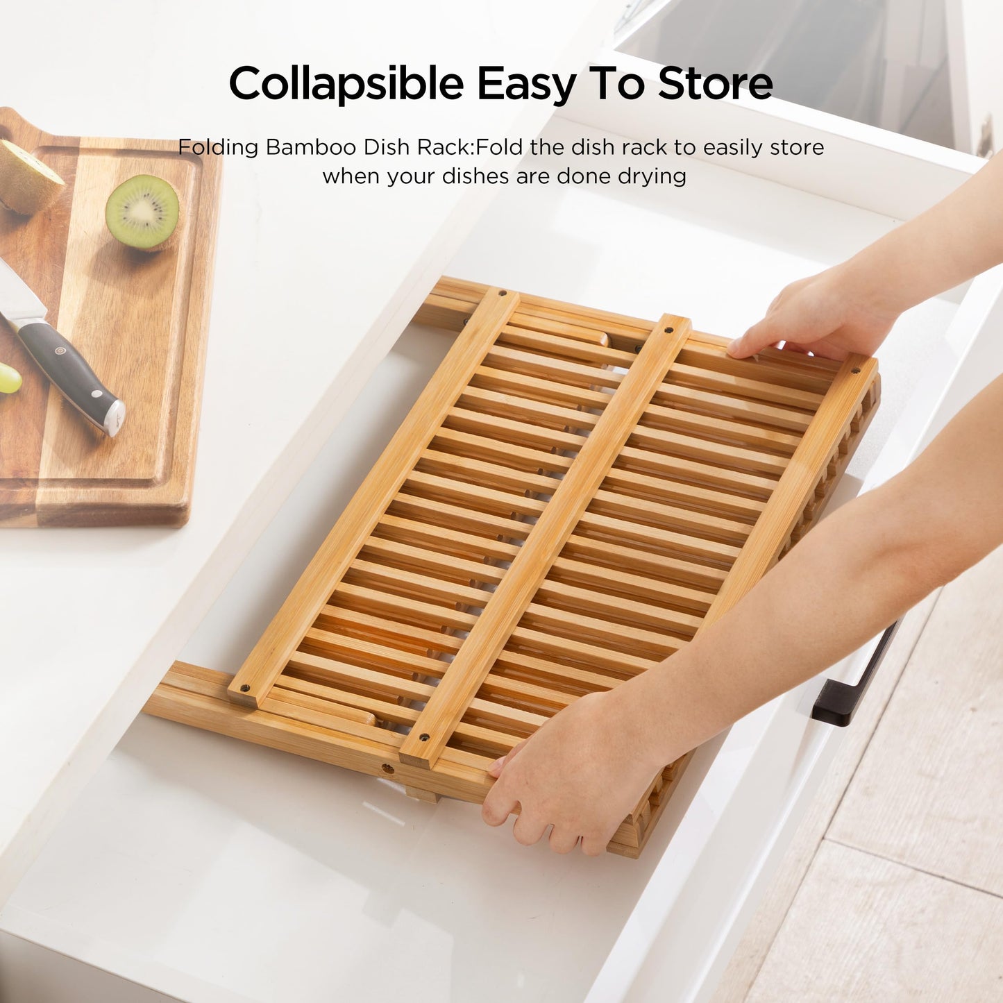 Oyydecor Bamboo Dish Drying Rack with Utensil Holder, 3 Tier Collapsible Dish Rack for Kitchen Counter, Large Folding Drying Holder, Dish Drainer, Kitchen Organizers and Storage
