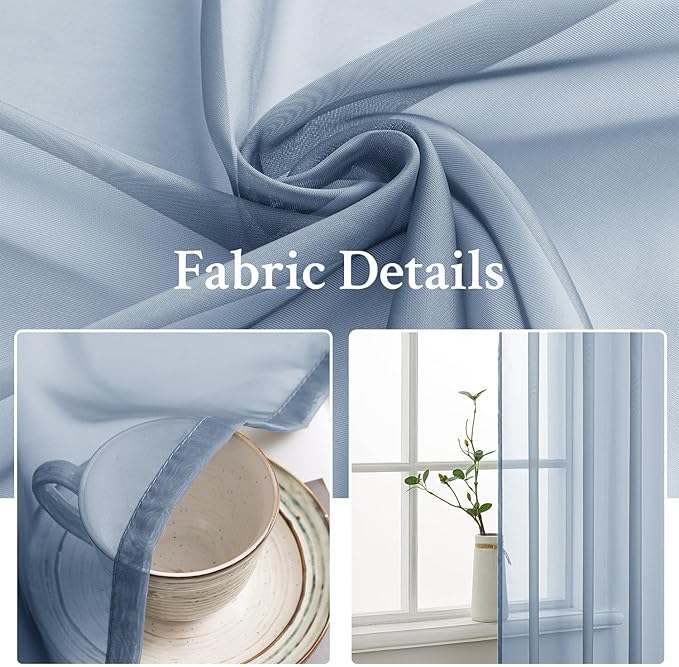 MIULEE 2 Panels Solid Color Sheer Window Curtains Elegant Window Voile Panels/Drapes/Treatment for Bedroom Living Room (54X63 Inches Dusty Blue)