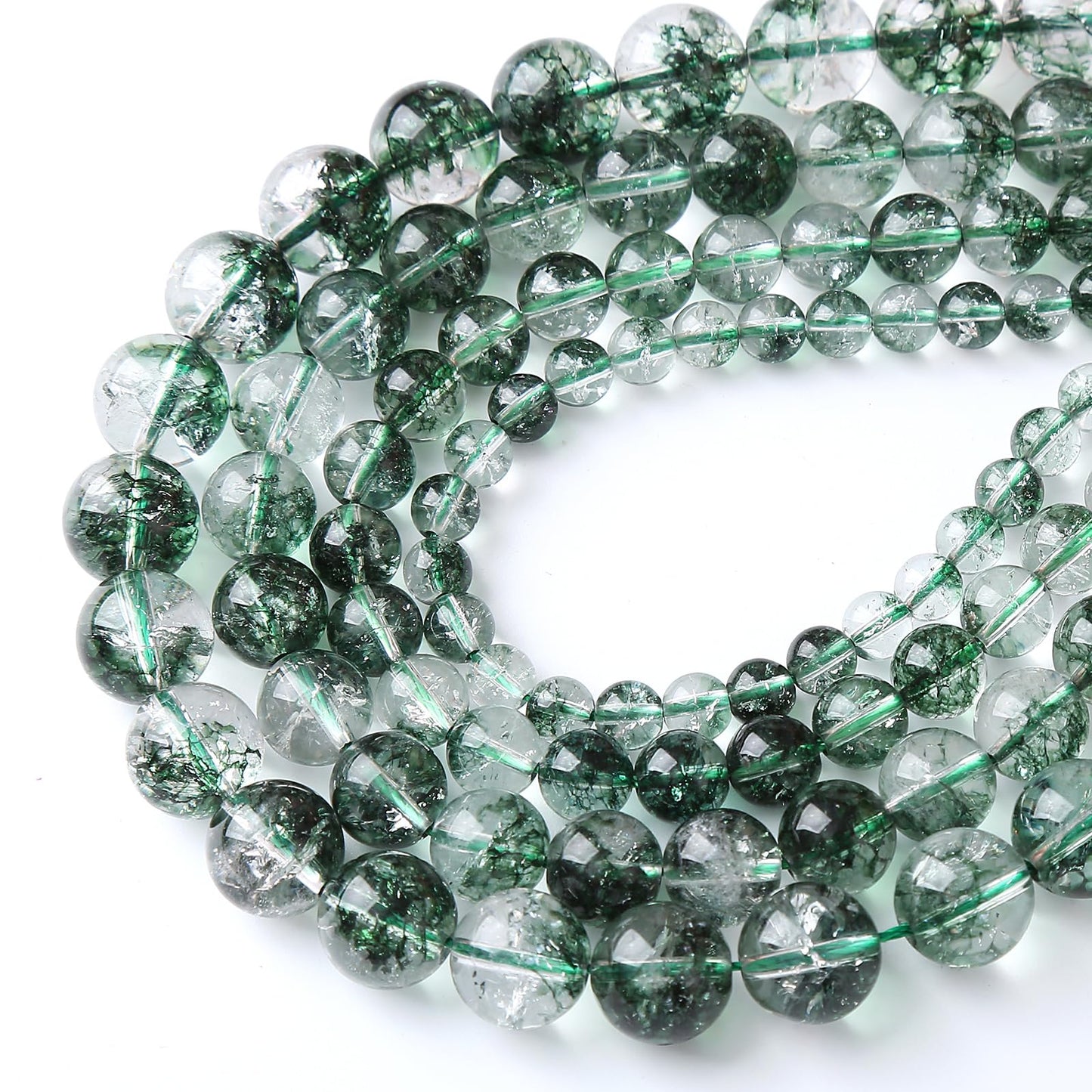 8MM 46PCS Natural Stone Dark Green Crystal Beads Ghost Quartz Loose Beads for Jewelry Making DIY Bracelet
