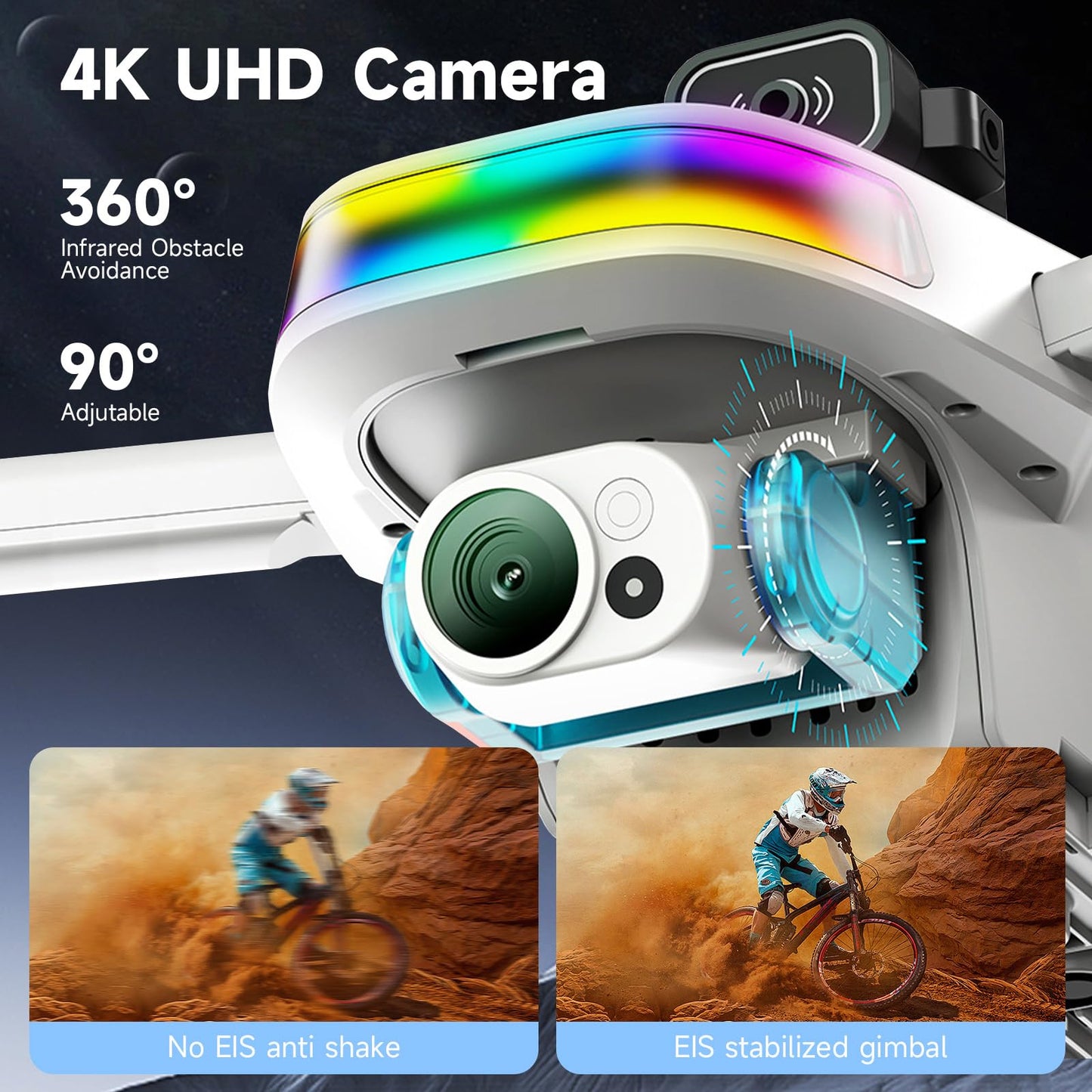 HZMOFTJ Drones With Dual Camera For Adults 4k,Gps Drone With Screen On Controller,Electric Adjustable Camera 90 °,Auto Return,Obstacle Sensing,Ai Track&Orbit Mode,50 Mins Flight,2 Battery ,For Beginner Toy Gifts