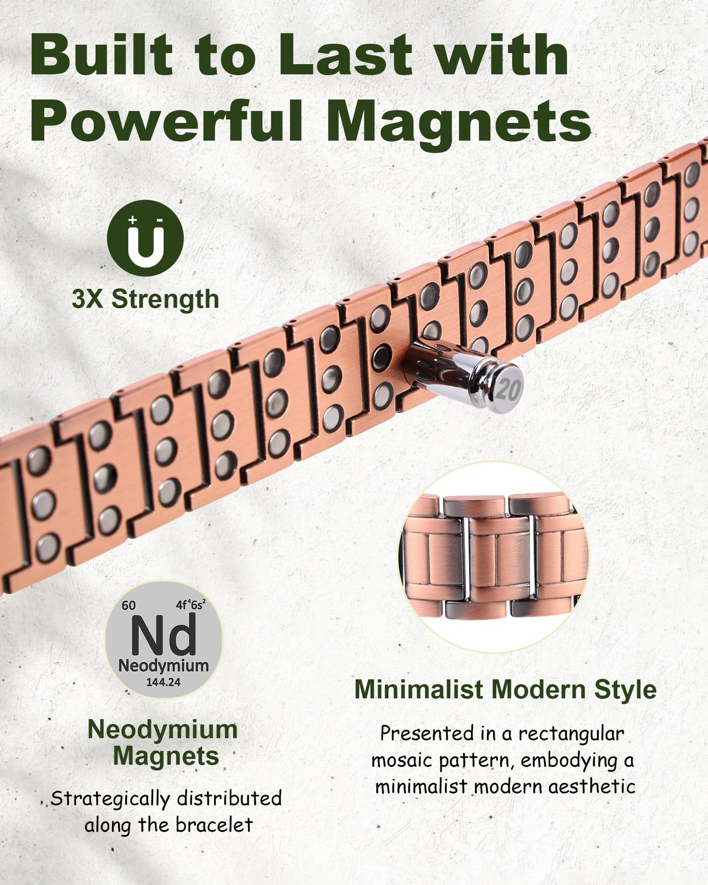 MagEnergy Copper Bracelet for Men, 3X Strength Magnetic Bracelet, 99.99% Pure Copper Jewelry Gift with Sizing Tool