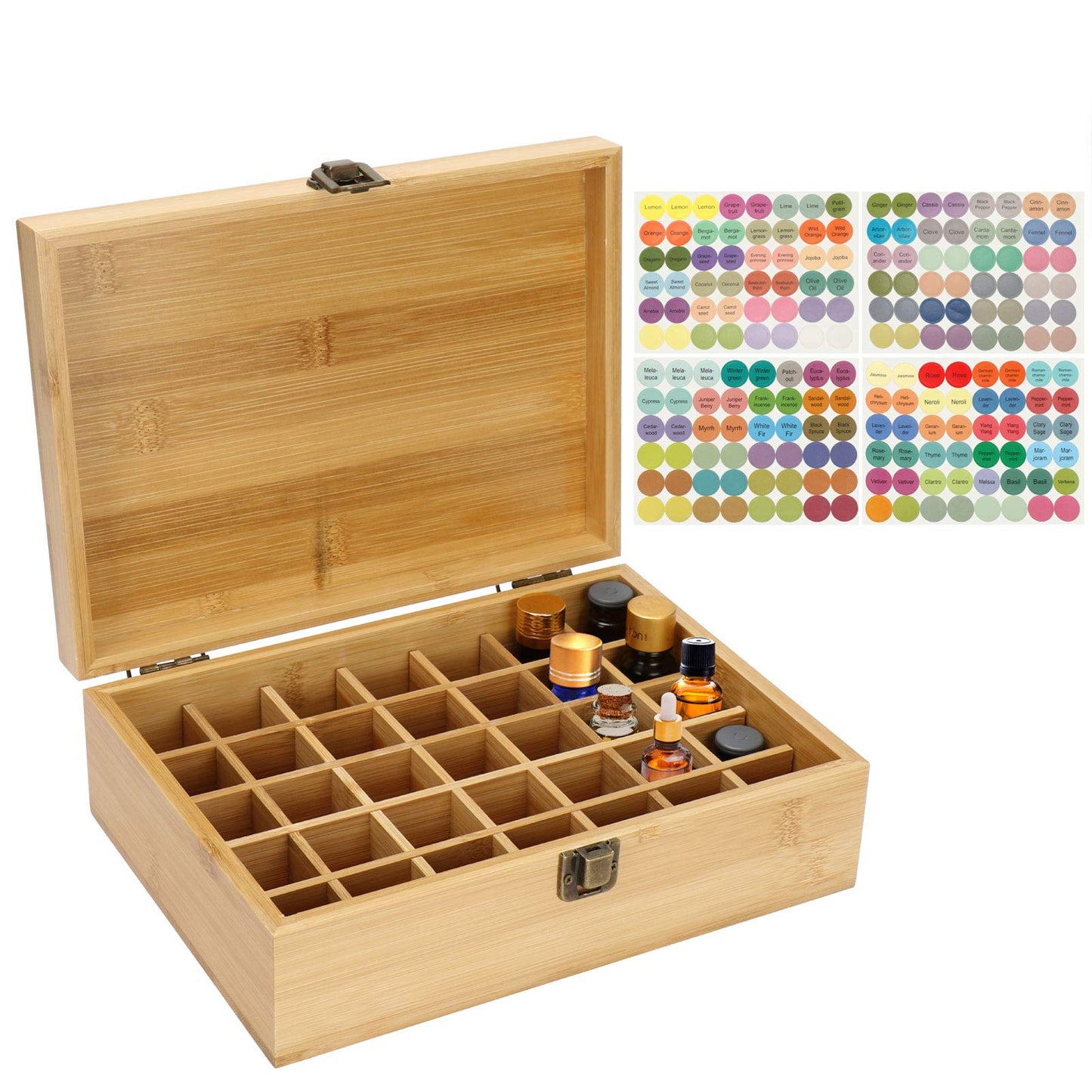 Pure Vie Essential Oil Bamboo Storage Box Travel Display Presentation, Holds 35 Bottles for 5, 10, 15ml - Aromatherapy Organizer Nail Polish Fragrance Container #1 - Keep Your Oils Safe & Space Saver