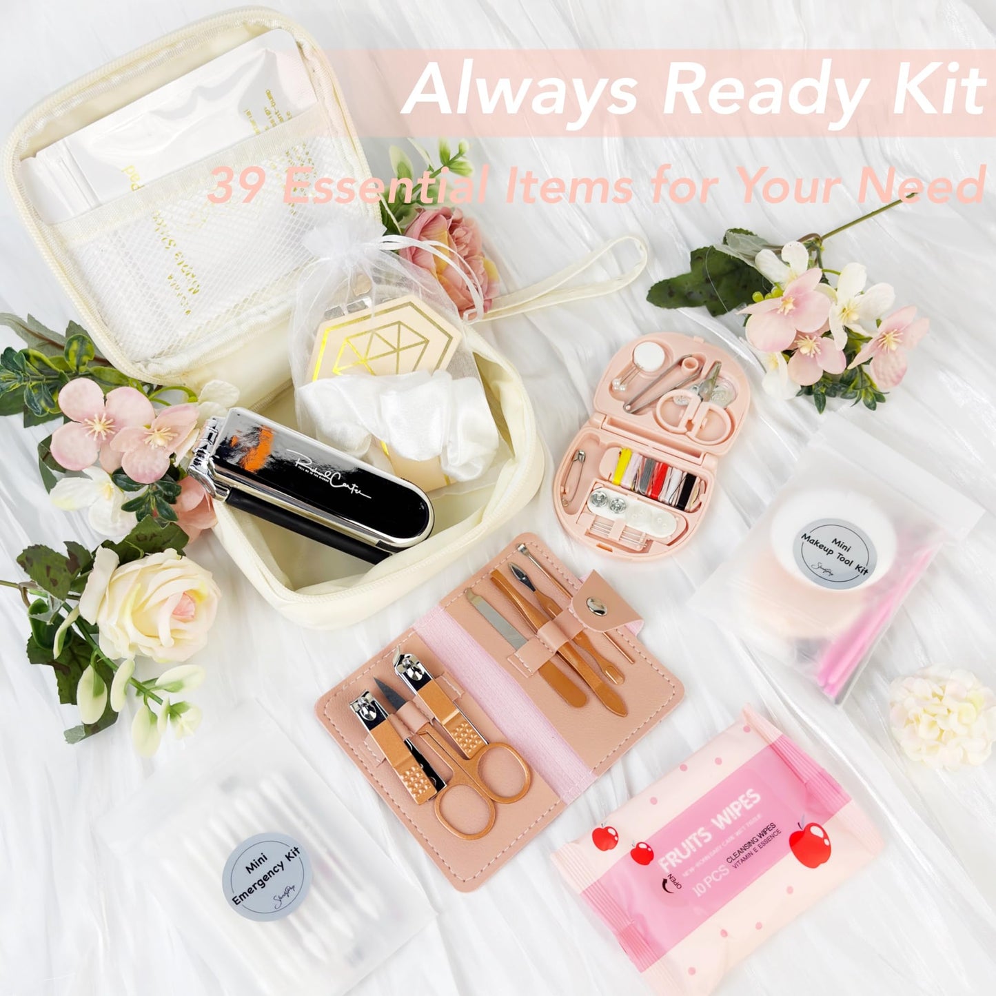 Wedding Gift Set Emergency Kit for Women 39 Essentials For Brides Daily Use All-In-One Travel Kit Women's Survival Kit For Team Bride (White)