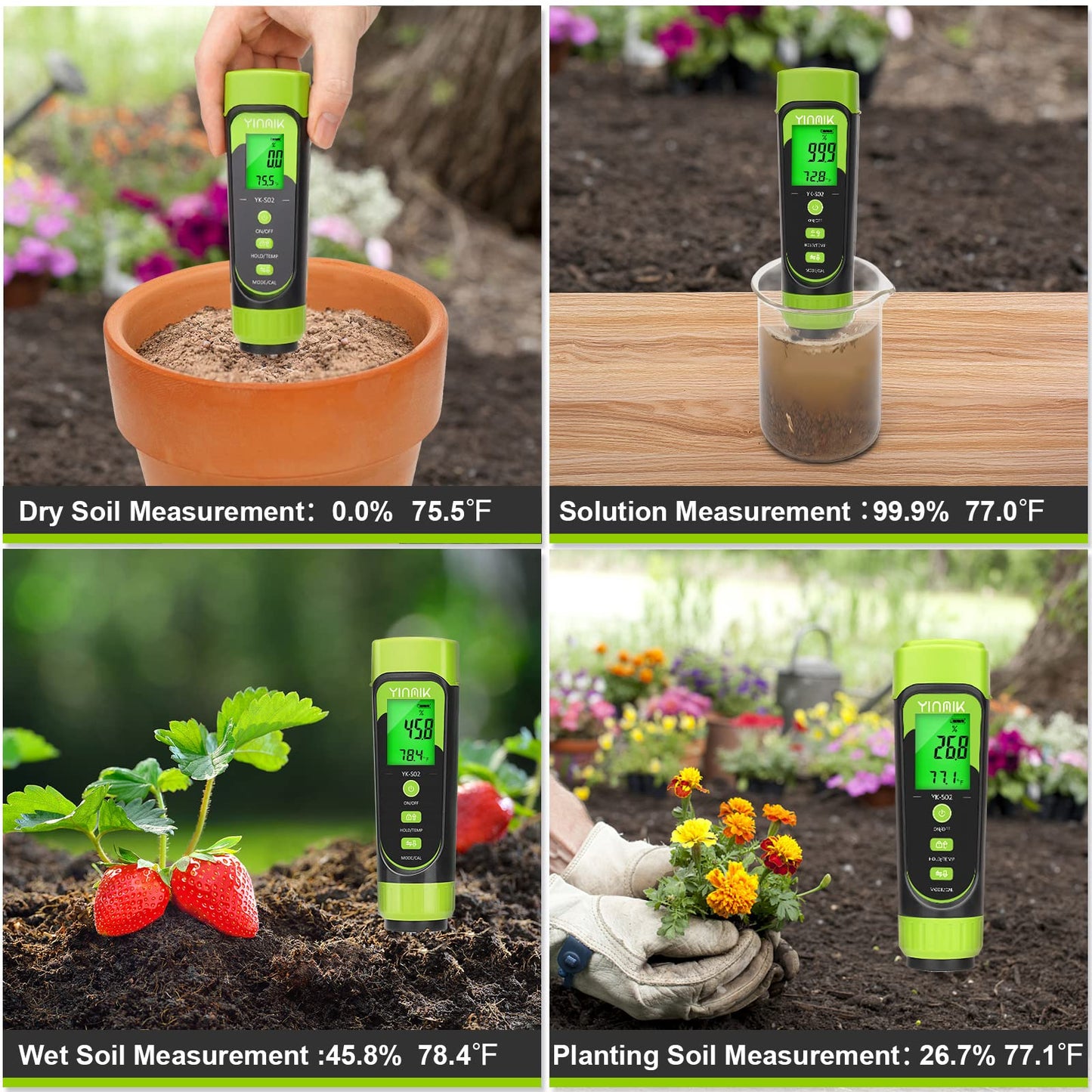 YINMIK Digital Soil Moisture Meter,Direct Soil EC Meter,3 in 1 Soil Hygrometer EC Indoor Plant Soil Moisture Meter for Water,House Plants,Great Hygrometer for Gardeners,Composters,Farmers,Nurseries