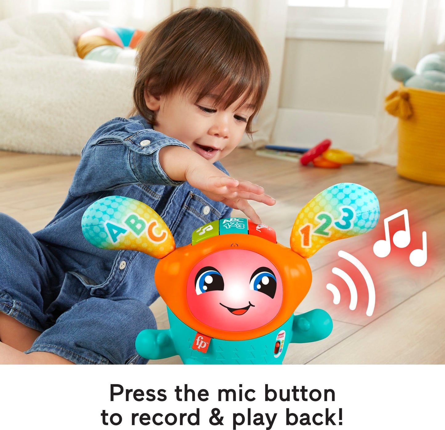 Fisher-Price Baby & Toddler Learning Toy DJ Bouncin’ Beats with Music Lights & Bouncing Action for Ages 9+ Months, Multilanguage Version