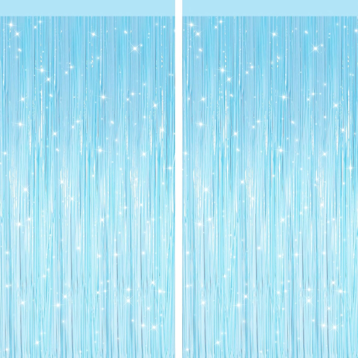 2 Pack Macaron Light Blue Metallic Tinsel Foil Fringe Curtains, Door Streamers Photo Booth Backdrop for Birthday Party, Tinsel Curtain Backdrop for Baby Shower Bachelorette Christmas Party Decorations