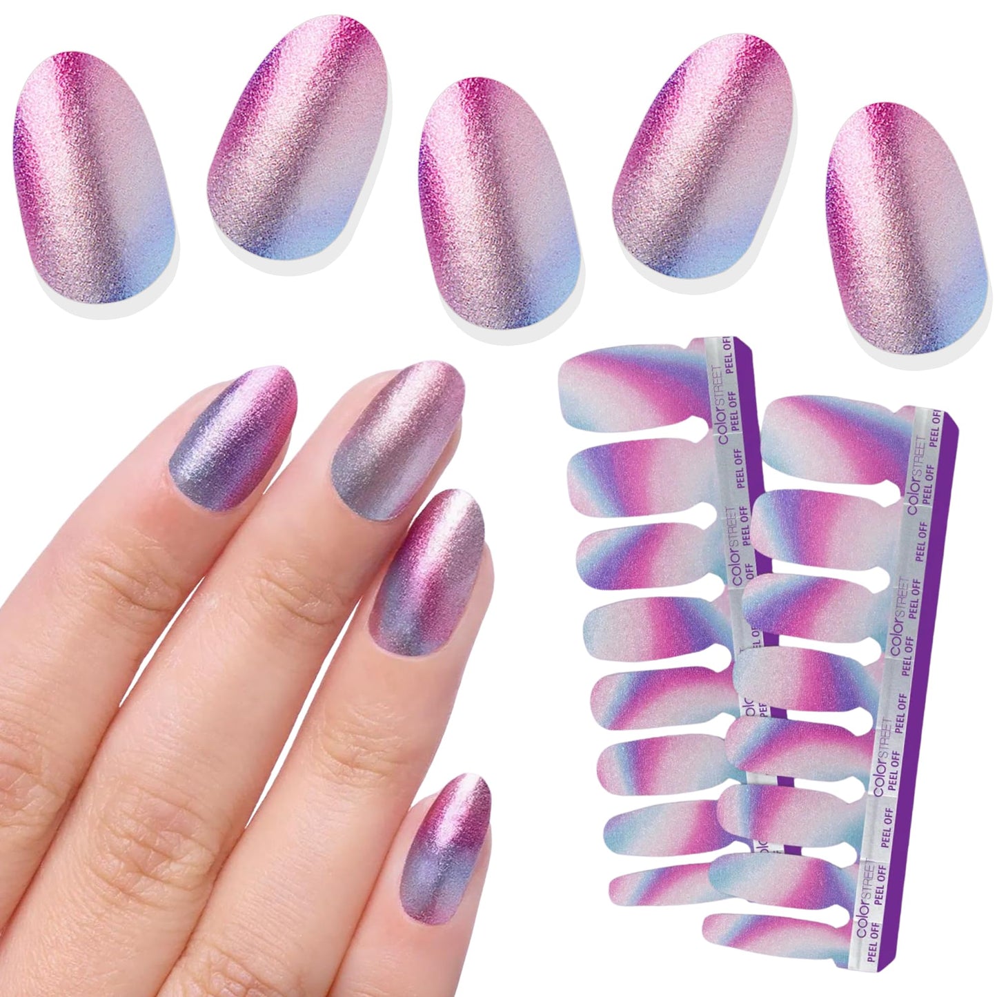 Color Street Wander Luster Nail Strips - Dreamy Gradient with Shimmer Finish, Shimmer Look, 16 Double-Ended Real Nail Polish Strips, Easy Application
