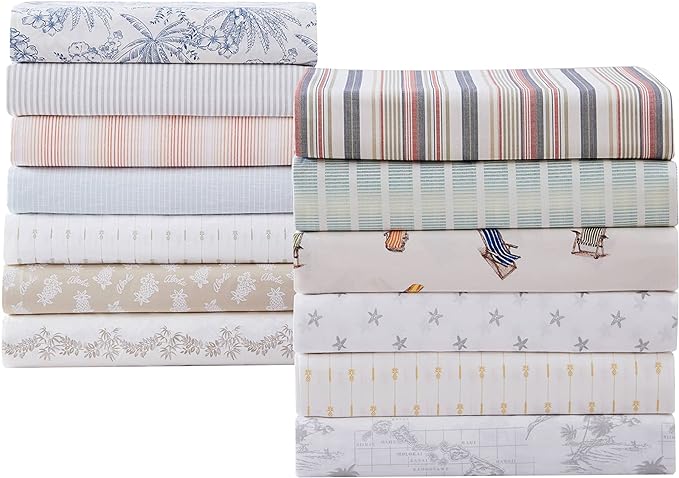 Tommy Bahama - King Sheets, Cotton Percale Bedding Set, Crisp & Cool, Stylish Bedding Set (Pineapple Pinstripe Yellow, King)