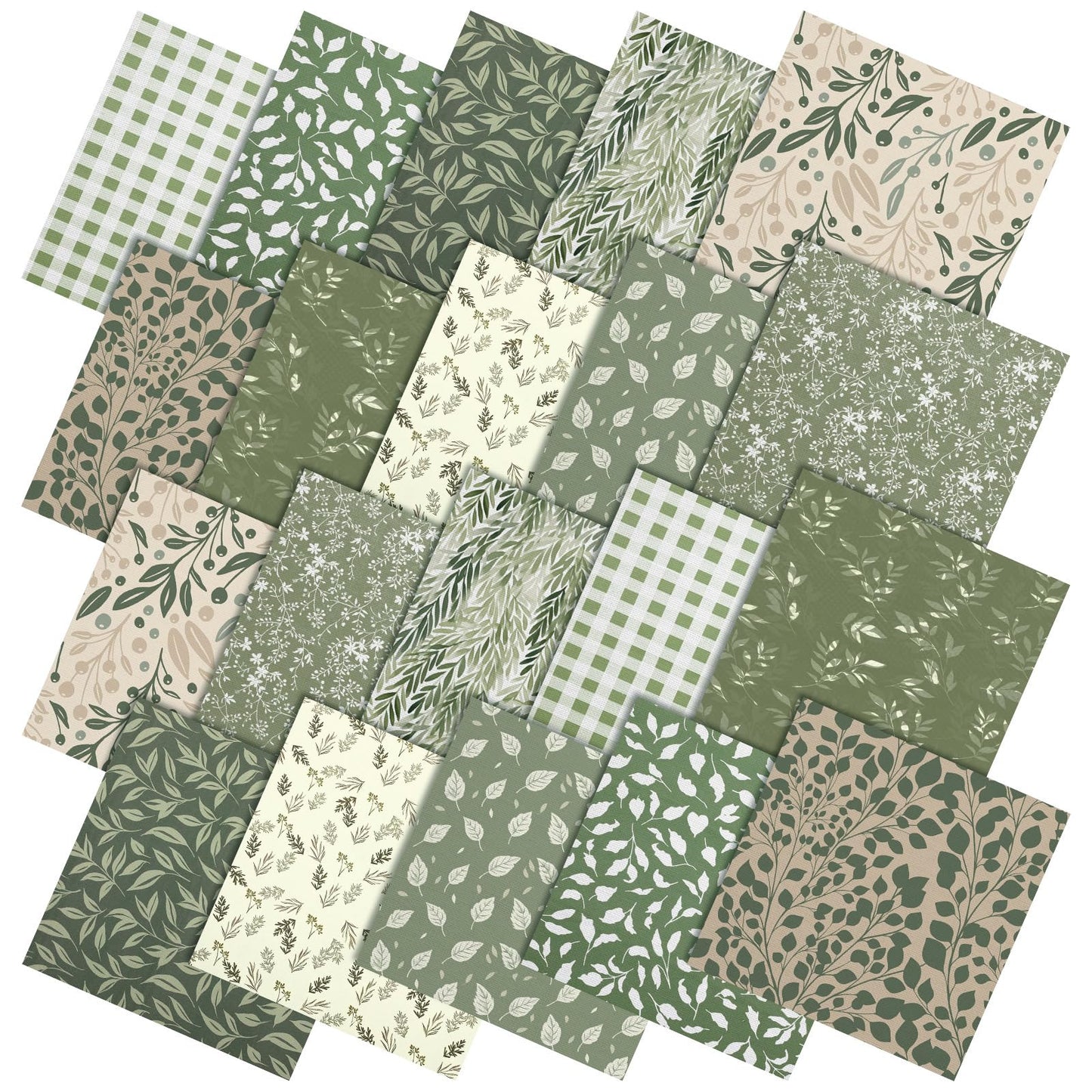 Hahafelt 10 Pcs Sage Green Quilting Fabric by The Yard 20 x 20 Inch Vintage Green Greenery Square Fabric Gingham Fat Quarters Bundle Material Precut Patchwork for Summer DIY Sewing Craft Supplies