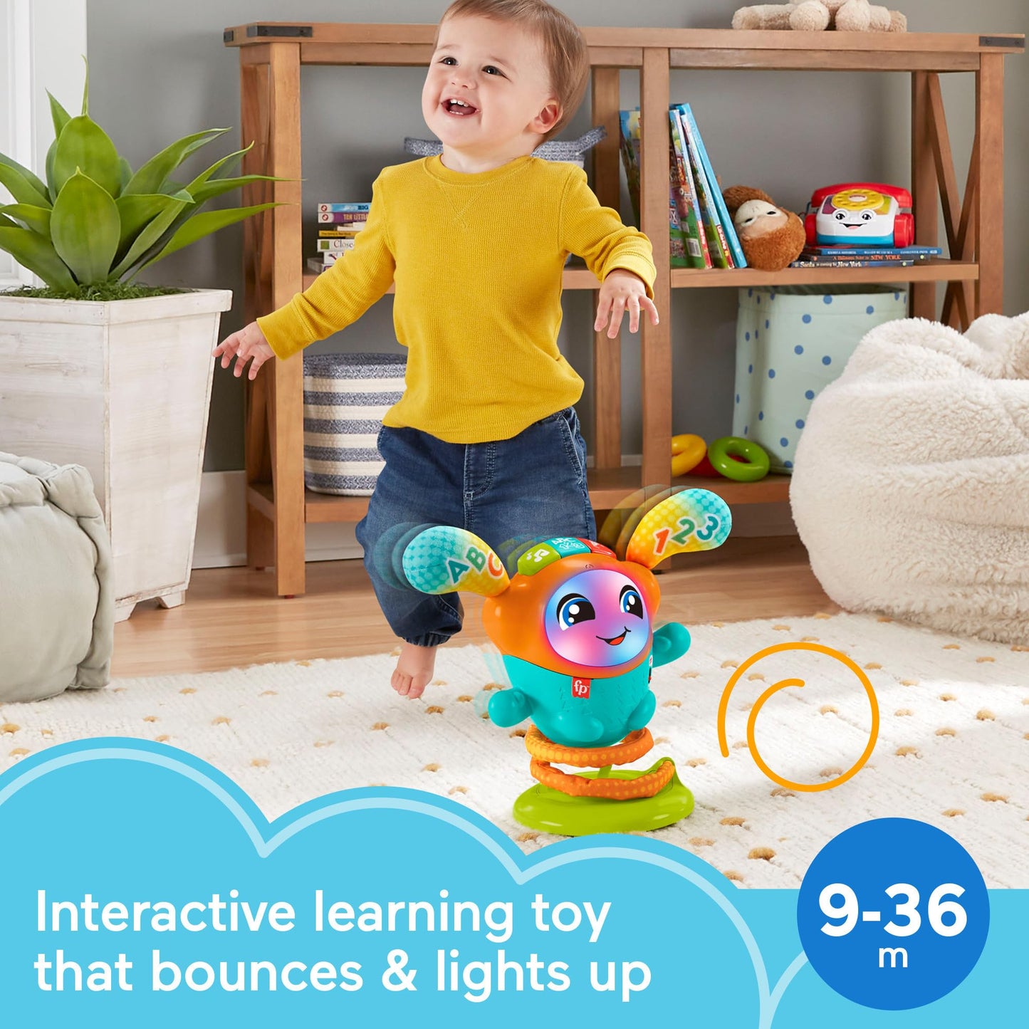 Fisher-Price Baby & Toddler Learning Toy DJ Bouncin’ Beats with Music Lights & Bouncing Action for Ages 9+ Months, Multilanguage Version