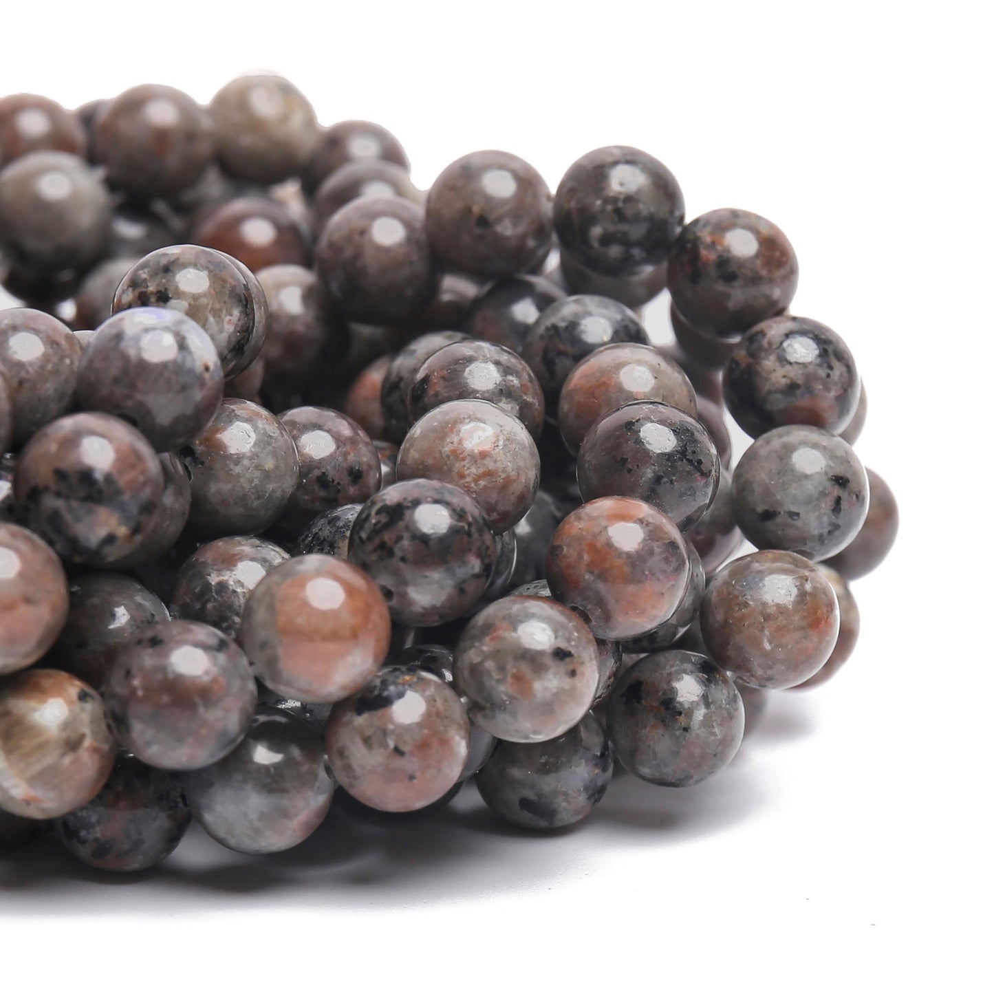 70PCS Natural 8MM Healing Gemstone, Yooperlite Stones Energy Stone Round Loose Beads, Semi-Precious Crystal Beads with Free Elastic String for Jewelry Making DIY