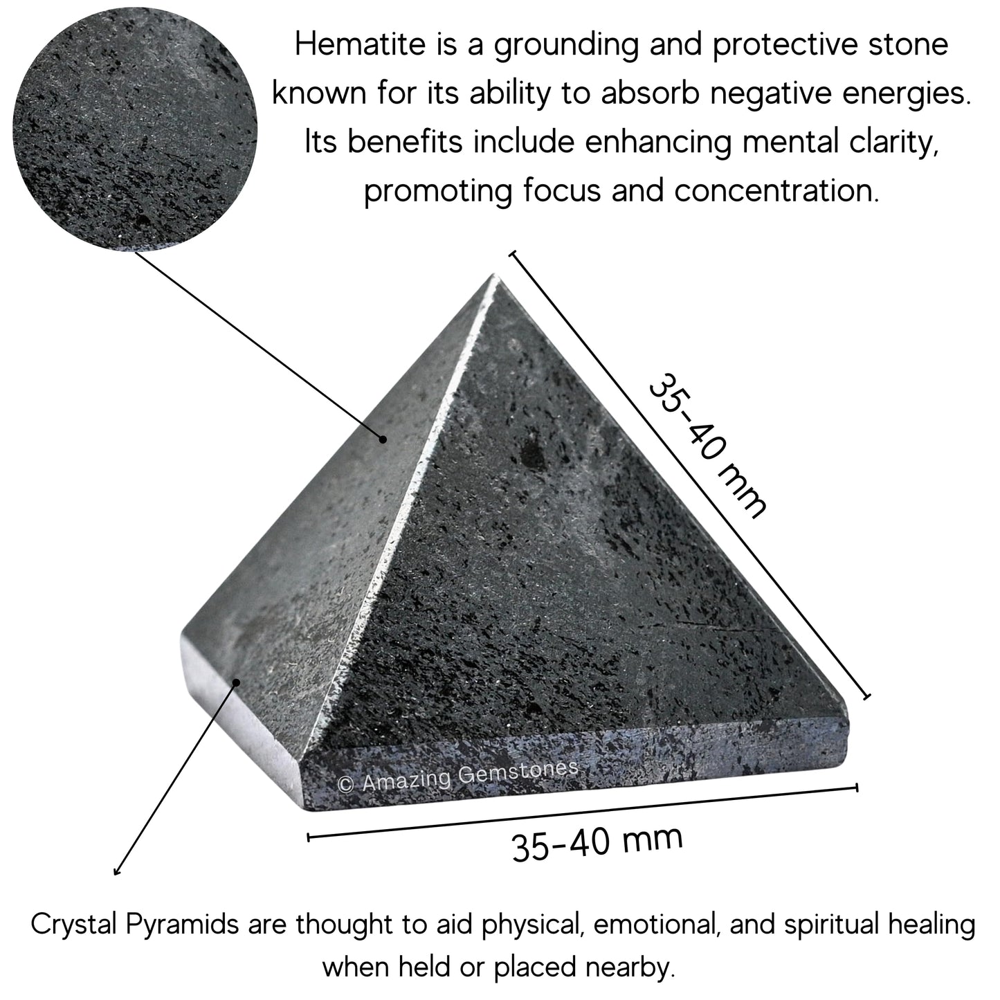 Amazing Gemstone Hematite Pyramid Crystal Healing Stones - 1.5" Great Pyramid Figurine of Natural Stone Pyramid for Meditation, Reiki, Chakra Balancing and Crystal Pyramids Grid