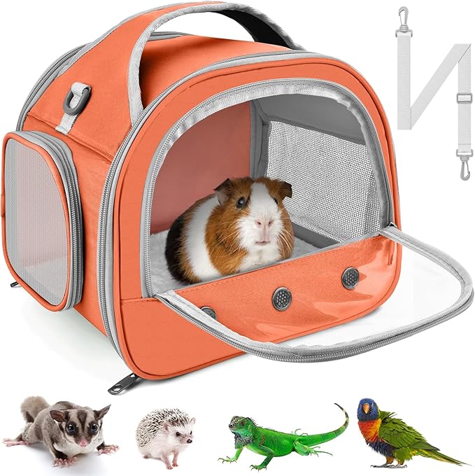 Bissap Guinea Pig Carrier Bag, Portable Small Animal Carrier Pouch for Hamster Chinchilla Bunny Hedgehog Lizard Bearded Dragon Bird Outgoing Reptile Travel Carrying Case - Pink