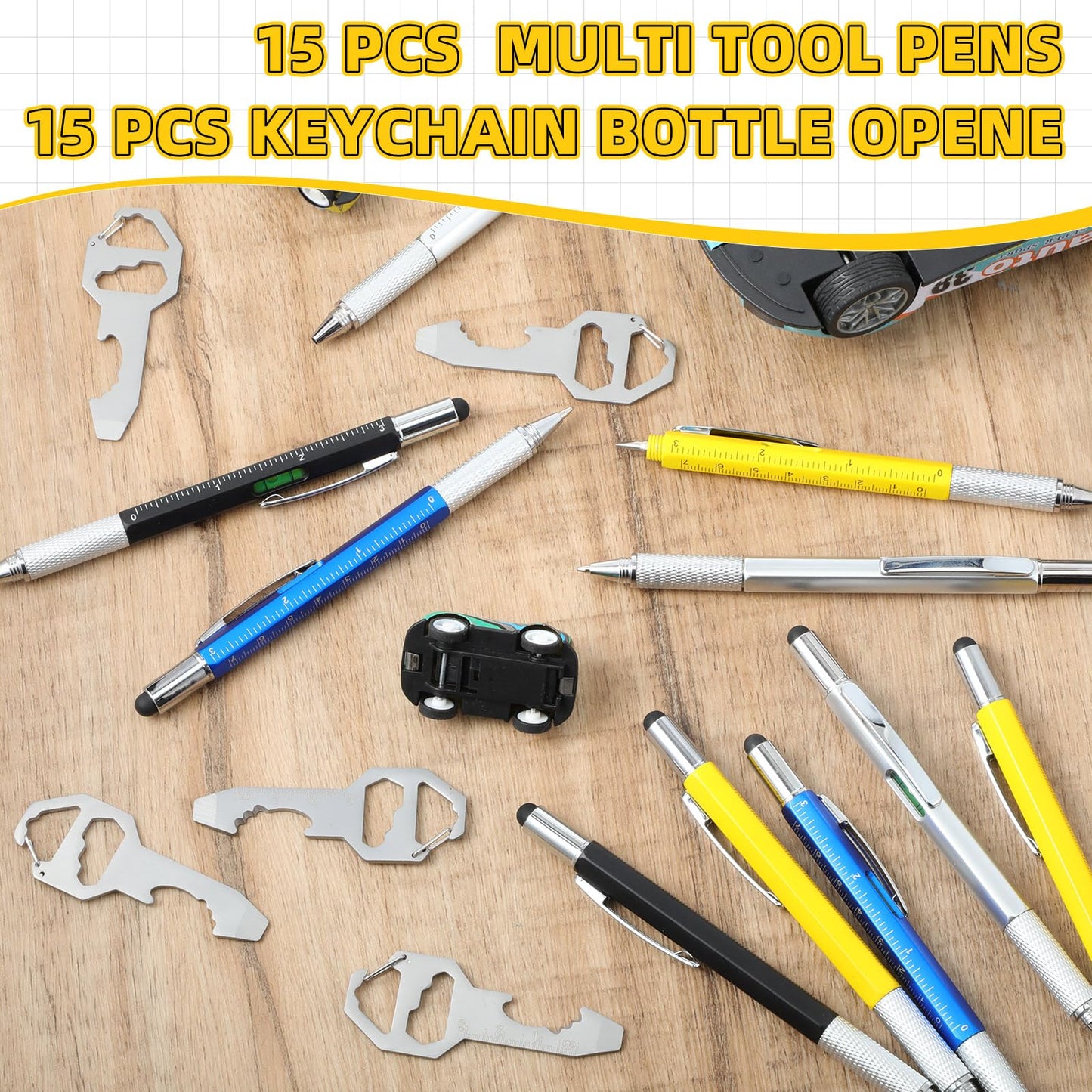 Yeaqee 30 Pcs Multi Tool Gifts For Men 6 In 1 Screwdriver Multi Tool Pens With Stainless Steel Keychain Multi-function Pens Bulk Men Gifts For Dad Husband Father's Day Birthday (Classic Color)