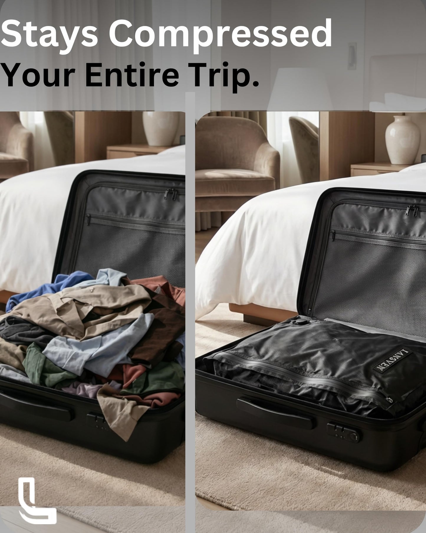 LANSVEN Cordless travel vacuum bag set - Reusable Nylon Compression Bags + Rechargeable Pump - Save 60% Space - Maximize Storage - Vacuum seal bags for clothing travel - for Carry-On & Suitcase