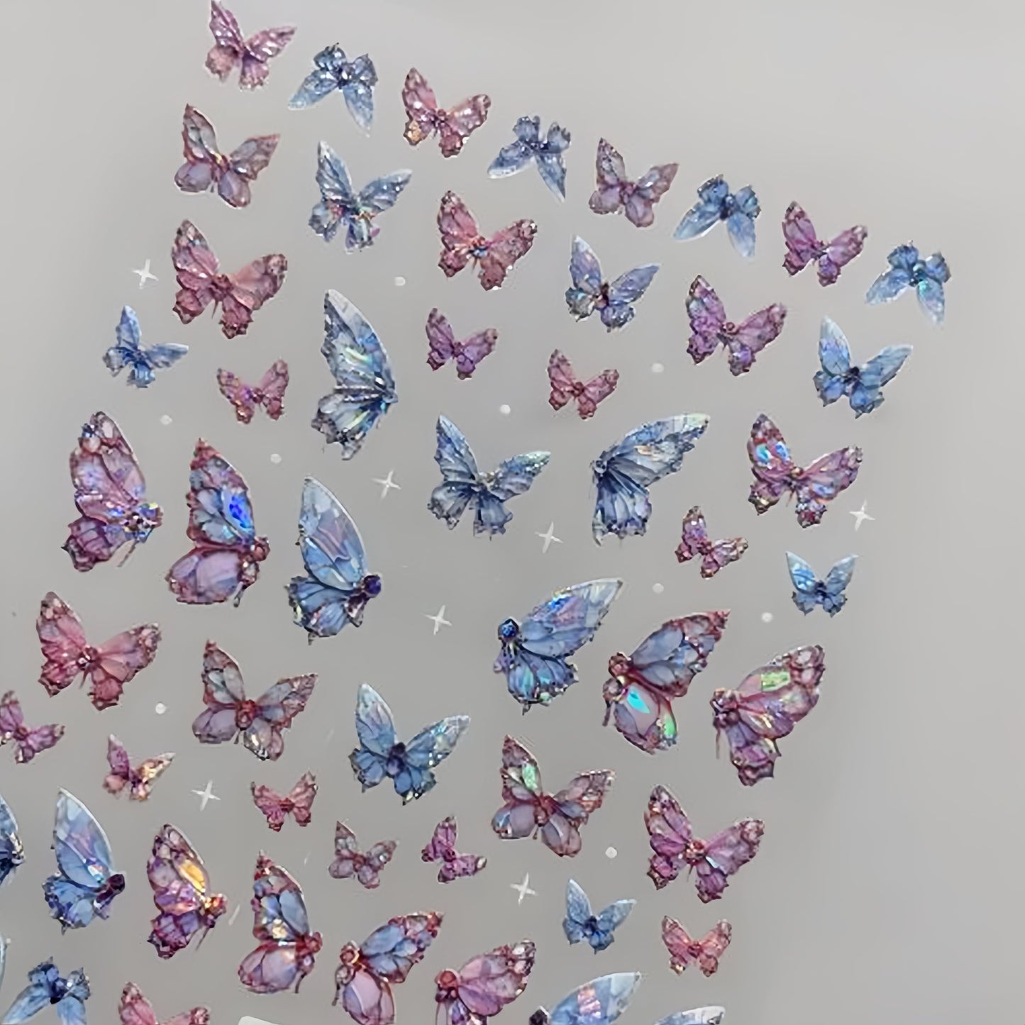2 Sheets Butterfly Nail Art Stickers 5D Embossed Pink Butterfly Nail Decals Glitter Aurora Butterfly Nail Pattern Self-Adhesive Nail Art Stickers DIY Nail Decoration