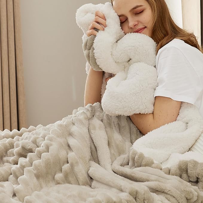 Bedsure Sherpa Blanket King Size for Bed - Super Soft, Cozy Fleece Thick Warm Blanket for Winter, GentleSoft Home Room Decor, Beige, 108x90 Inches