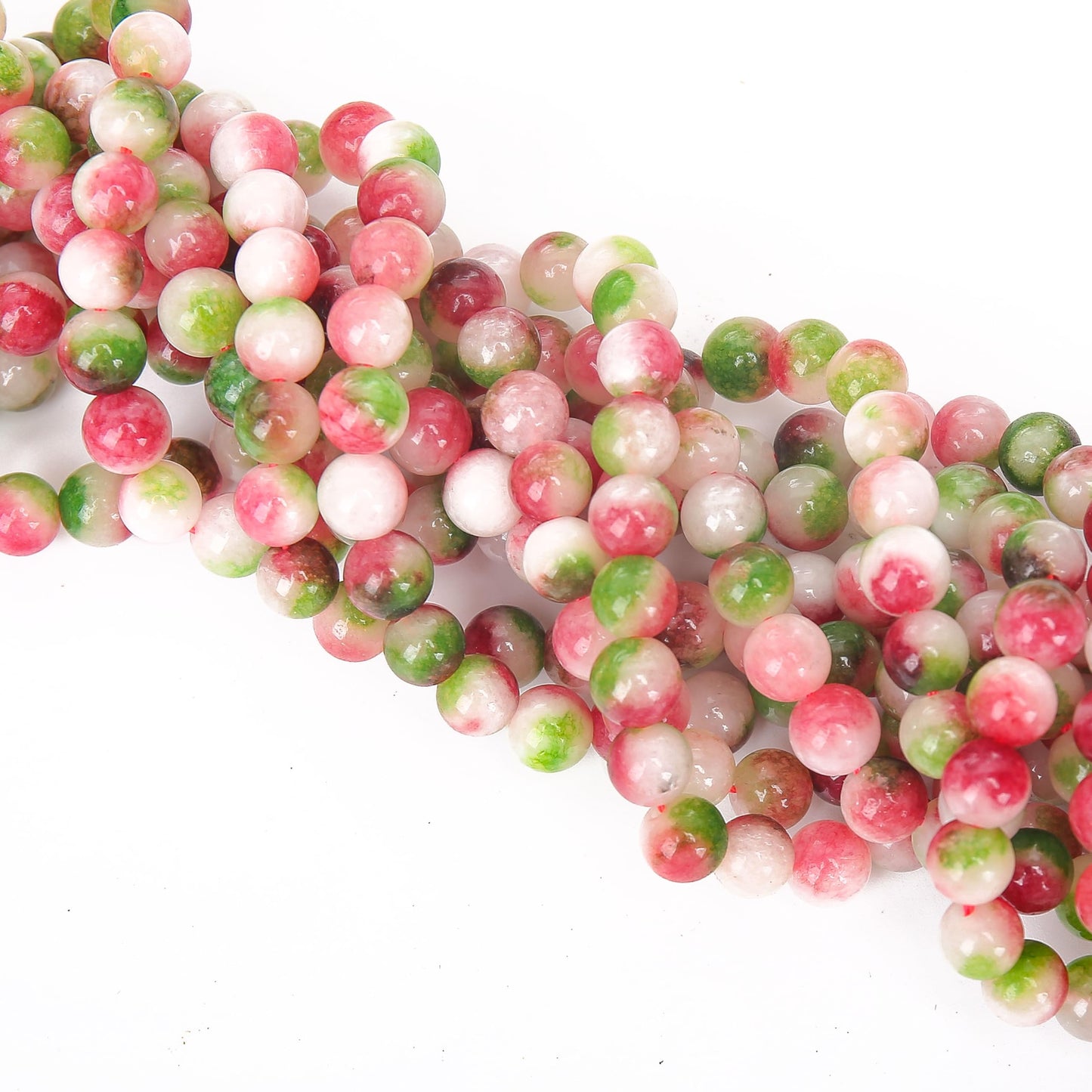 70PCS Natural 8MM Healing Gemstone, Watermelon Tourmaline Energy Stone Round Loose Beads, Semi-Precious Crystal Beads with Free Elastic String for Jewelry Making DIY